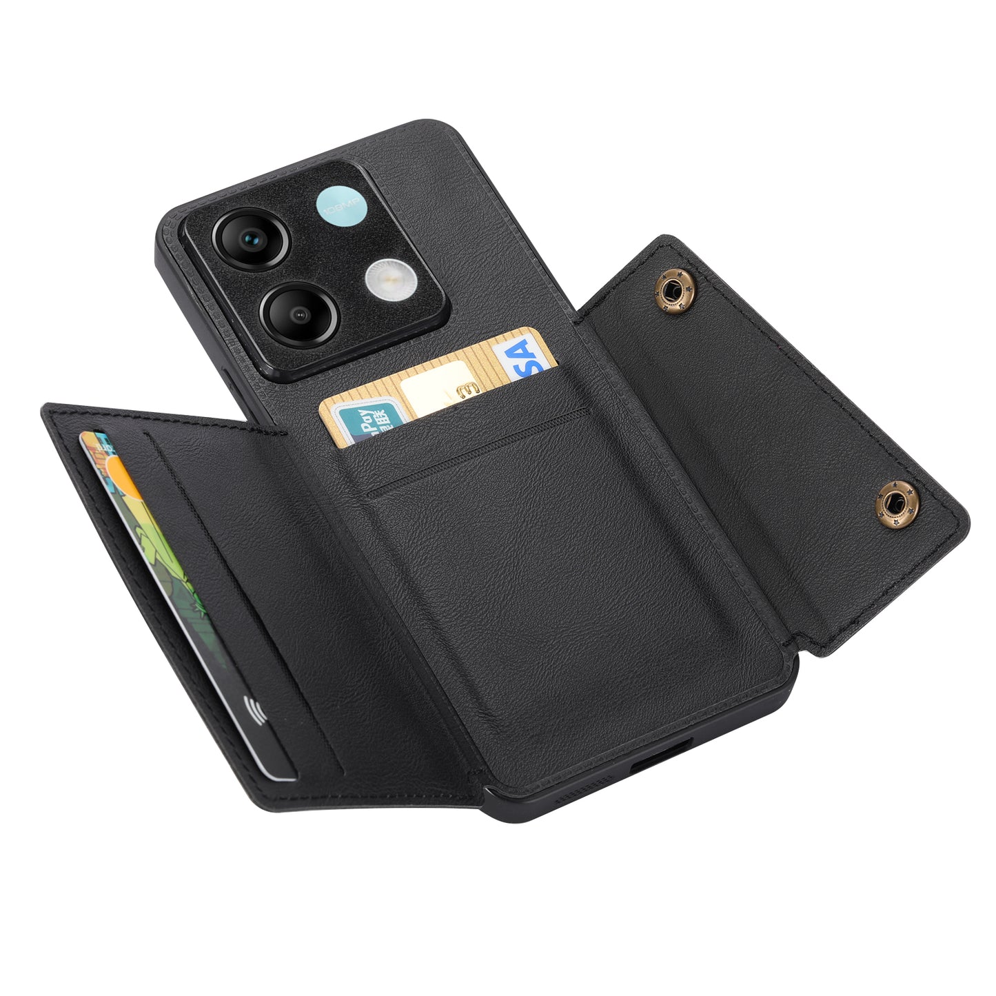 For Xiaomi Redmi Note 13 Pro 5G / Poco X6 5G Case PU Leather+TPU Phone Cover with Card Holder - Black