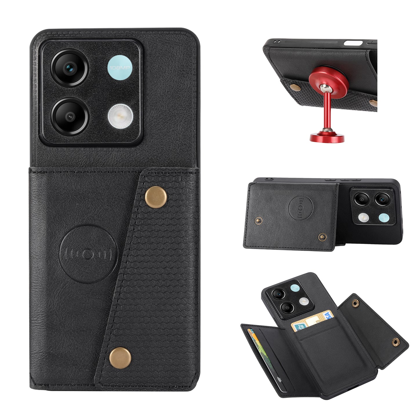 For Xiaomi Redmi Note 13 Pro 5G / Poco X6 5G Case PU Leather+TPU Phone Cover with Card Holder - Black