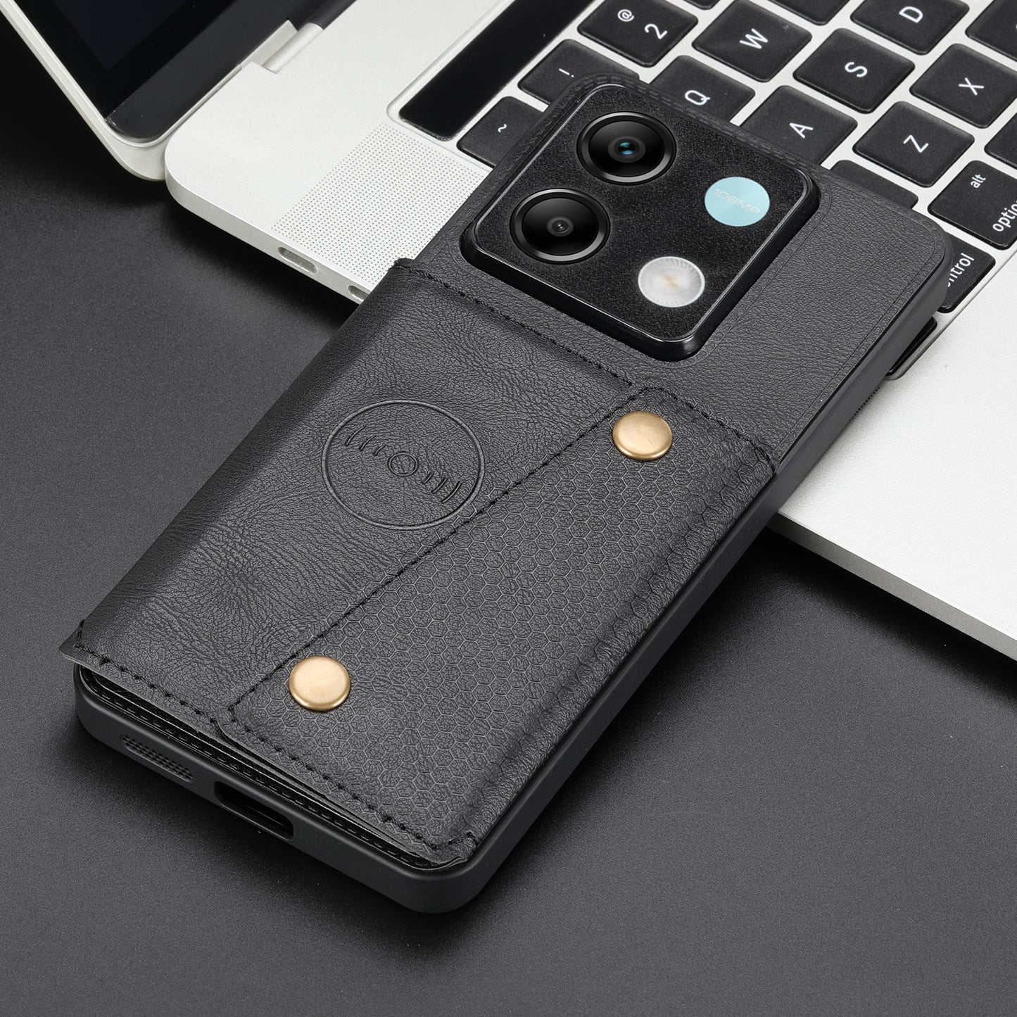 For Xiaomi Redmi Note 13 Pro 5G / Poco X6 5G Case PU Leather+TPU Phone Cover with Card Holder - Black