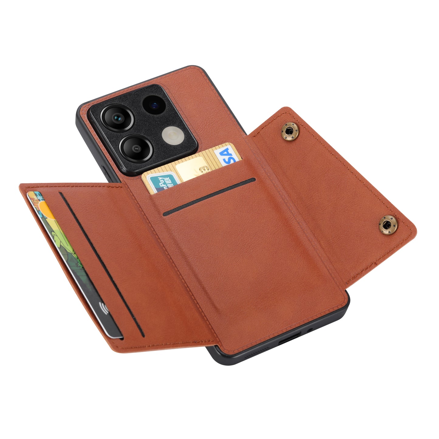 For Xiaomi Redmi Note 13 5G Case PU Leather+TPU Anti-fall Phone Cover with Card Holder - Light Brown