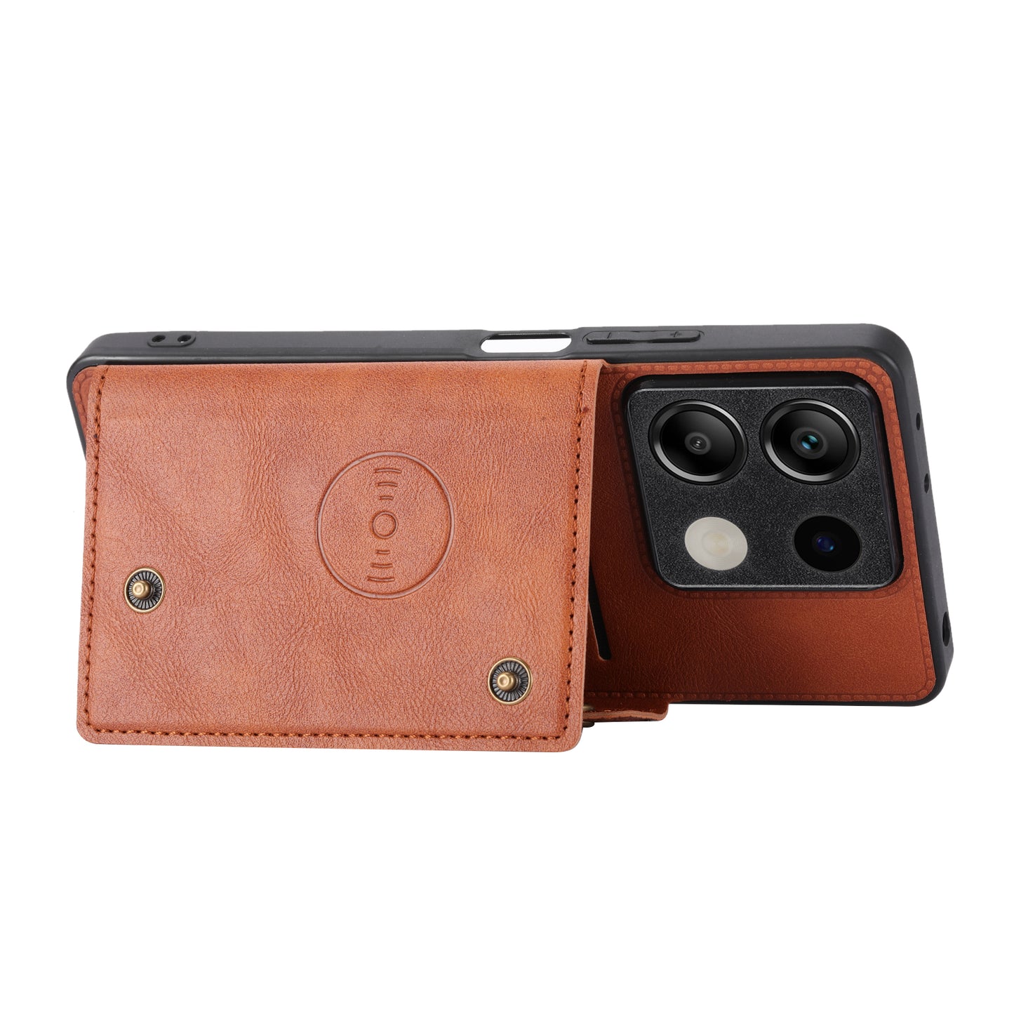 For Xiaomi Redmi Note 13 5G Case PU Leather+TPU Anti-fall Phone Cover with Card Holder - Light Brown