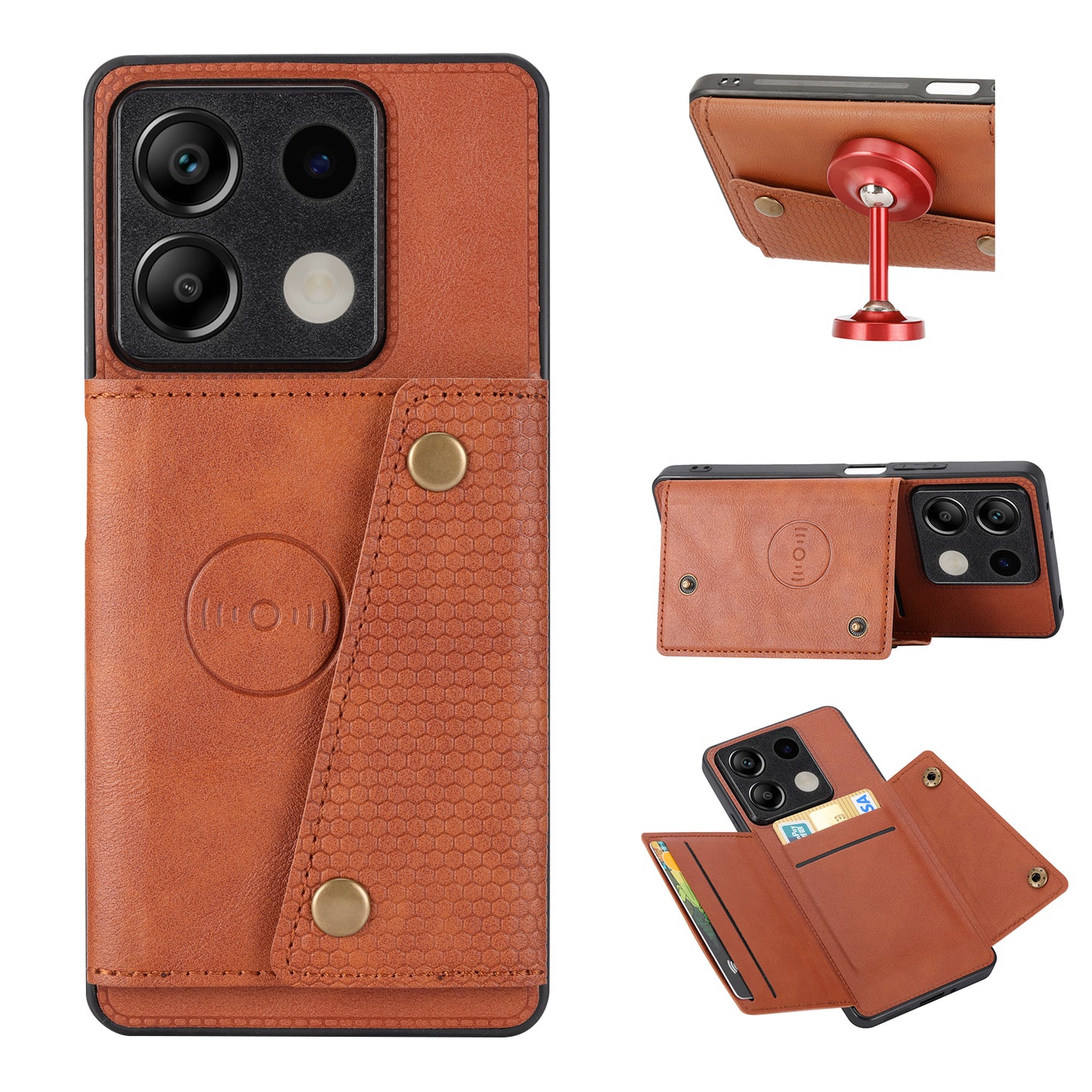 For Xiaomi Redmi Note 13 5G Case PU Leather+TPU Anti-fall Phone Cover with Card Holder - Light Brown