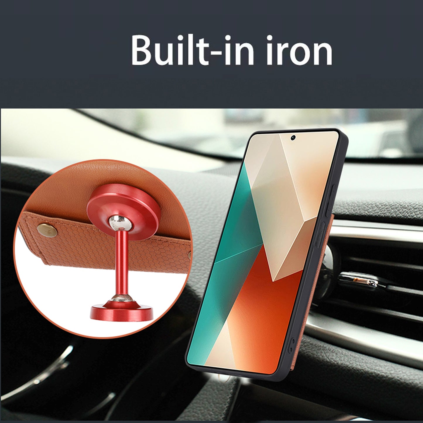 For Xiaomi Redmi Note 13 5G Case PU Leather+TPU Anti-fall Phone Cover with Card Holder - Light Brown