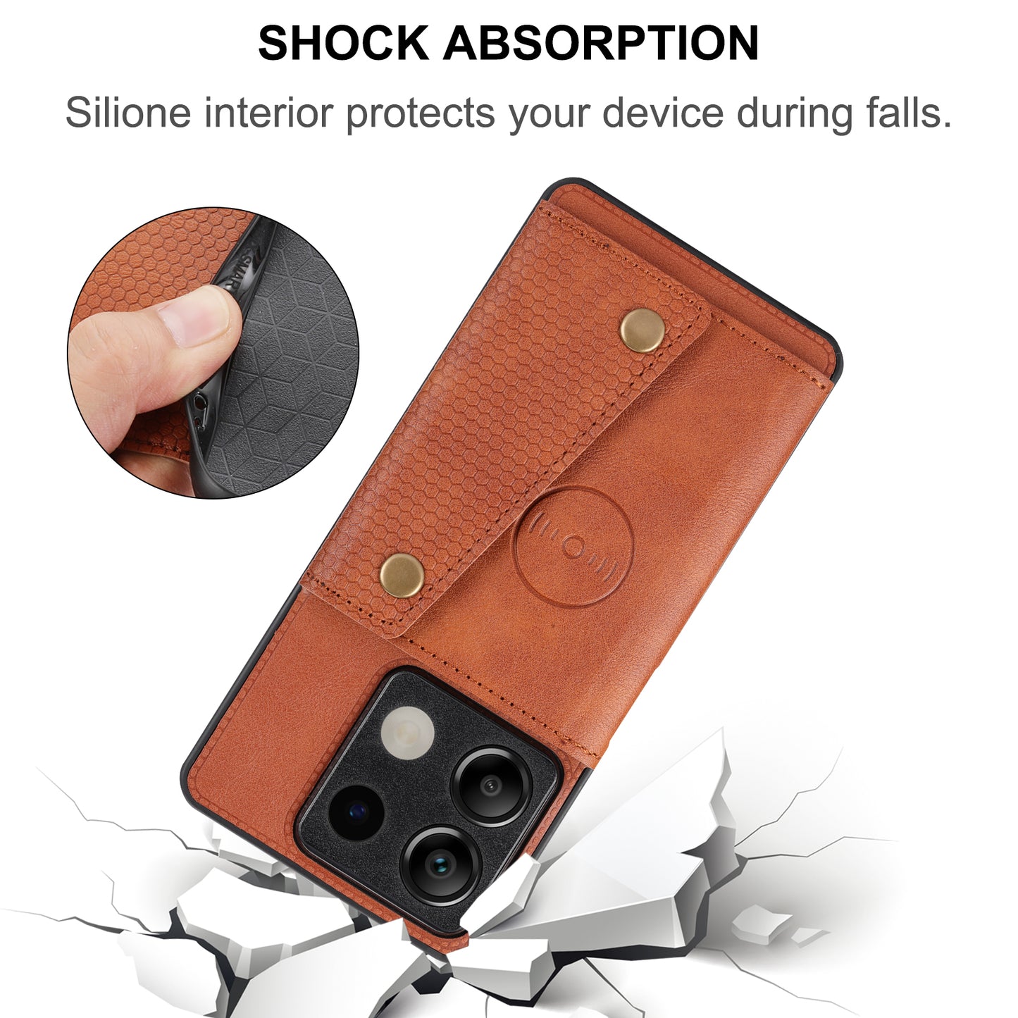 For Xiaomi Redmi Note 13 5G Case PU Leather+TPU Anti-fall Phone Cover with Card Holder - Light Brown