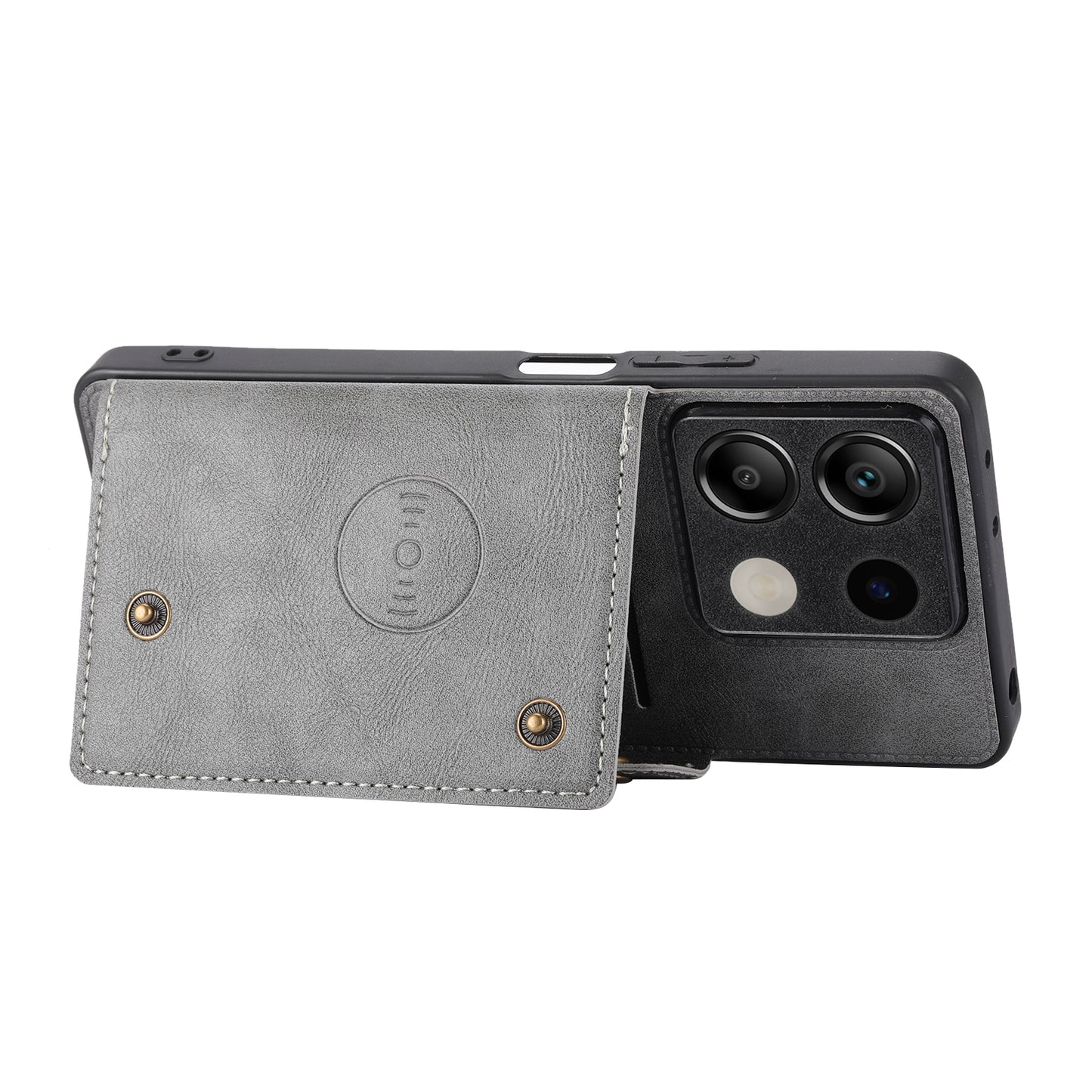 For Xiaomi Redmi Note 13 5G Case PU Leather+TPU Anti-fall Phone Cover with Card Holder - Grey