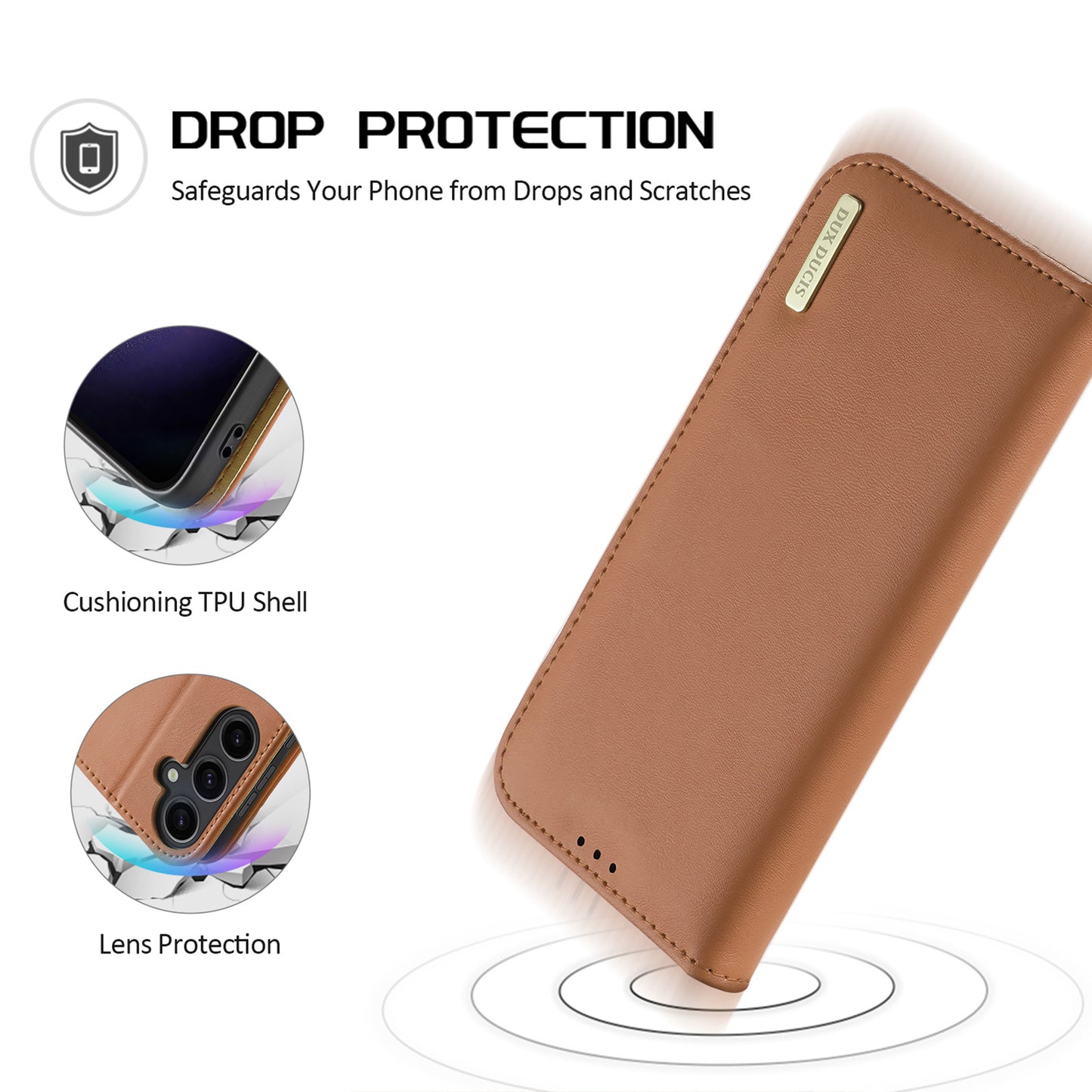 DUX DUCIS Hivo Series for Samsung Galaxy S24 Case Cowhide Leather Stand Phone Wallet Cover - Brown