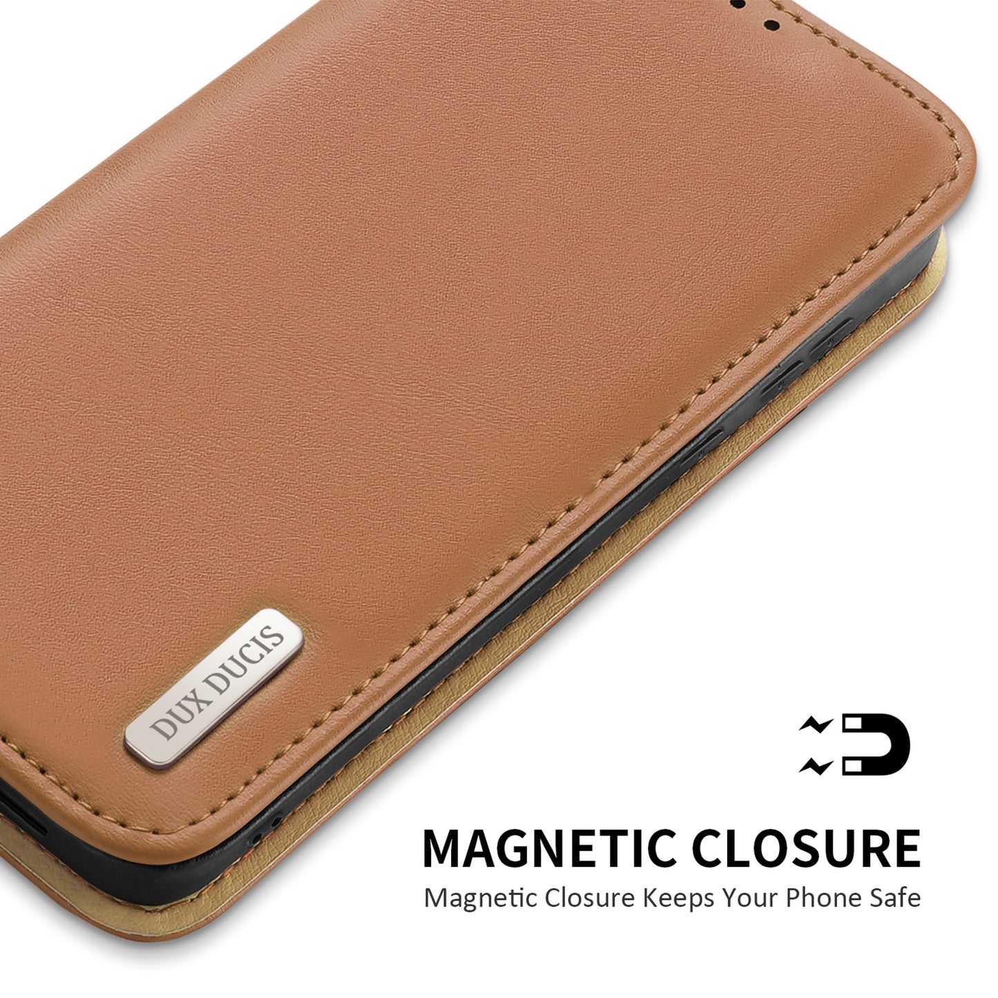 DUX DUCIS Hivo Series for Samsung Galaxy S24 Case Cowhide Leather Stand Phone Wallet Cover - Brown