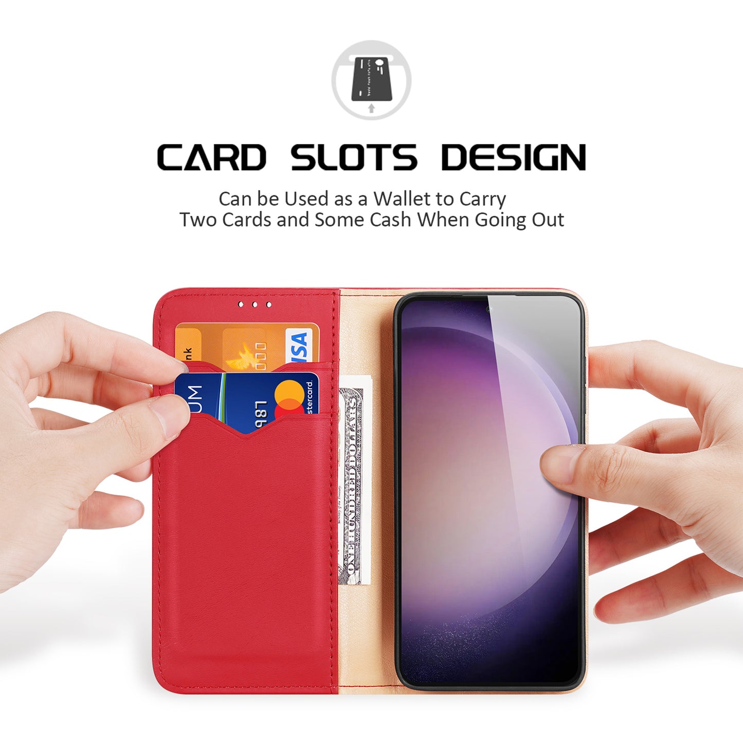 DUX DUCIS Hivo Series for Samsung Galaxy S24 Case Cowhide Leather Stand Phone Wallet Cover - Red
