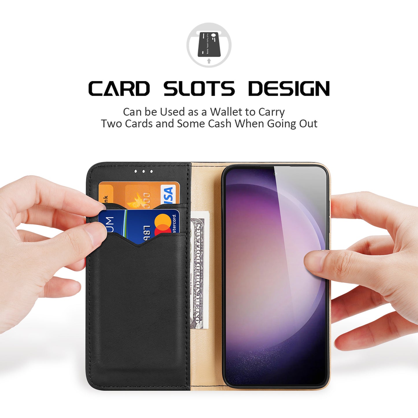 DUX DUCIS Hivo Series for Samsung Galaxy S24+ Case RFID Blocking Cowhide Leather Wallet Cover - Black