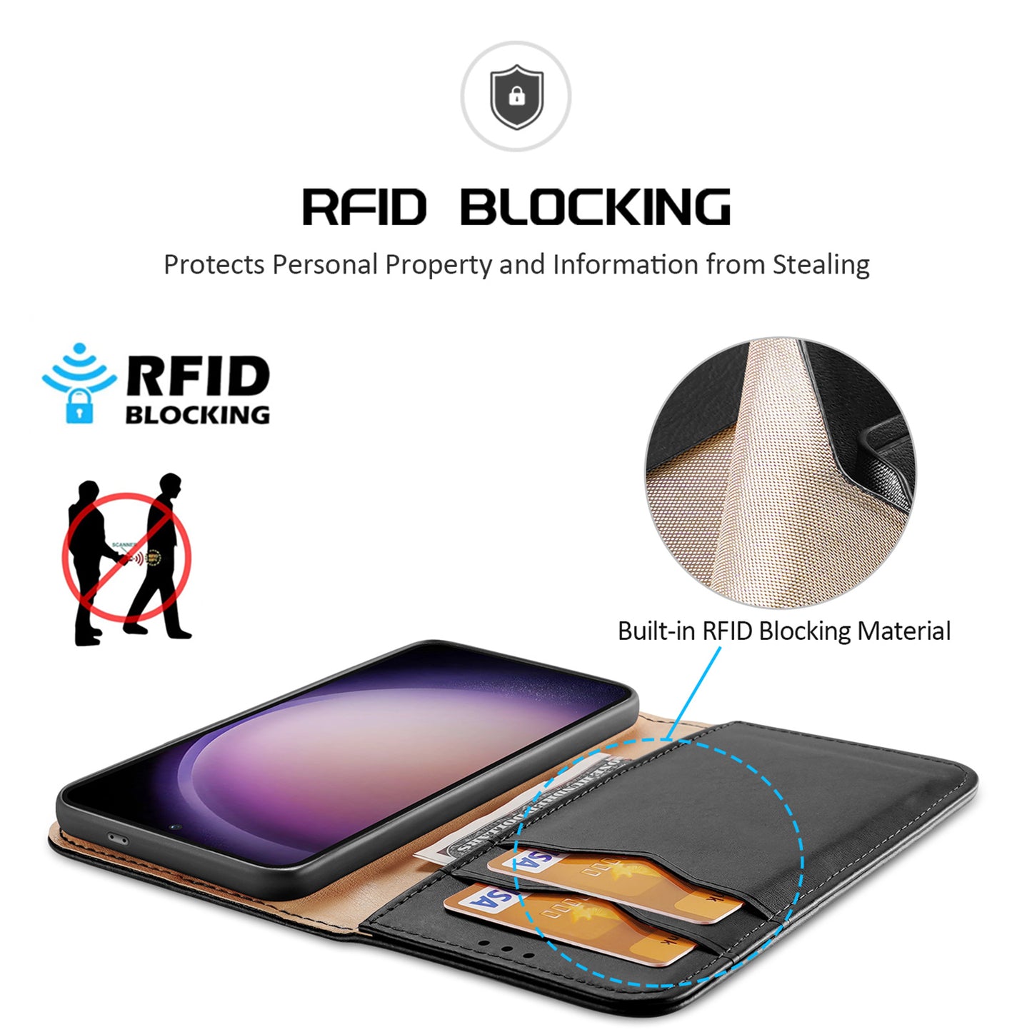 DUX DUCIS Hivo Series for Samsung Galaxy S24+ Case RFID Blocking Cowhide Leather Wallet Cover - Black