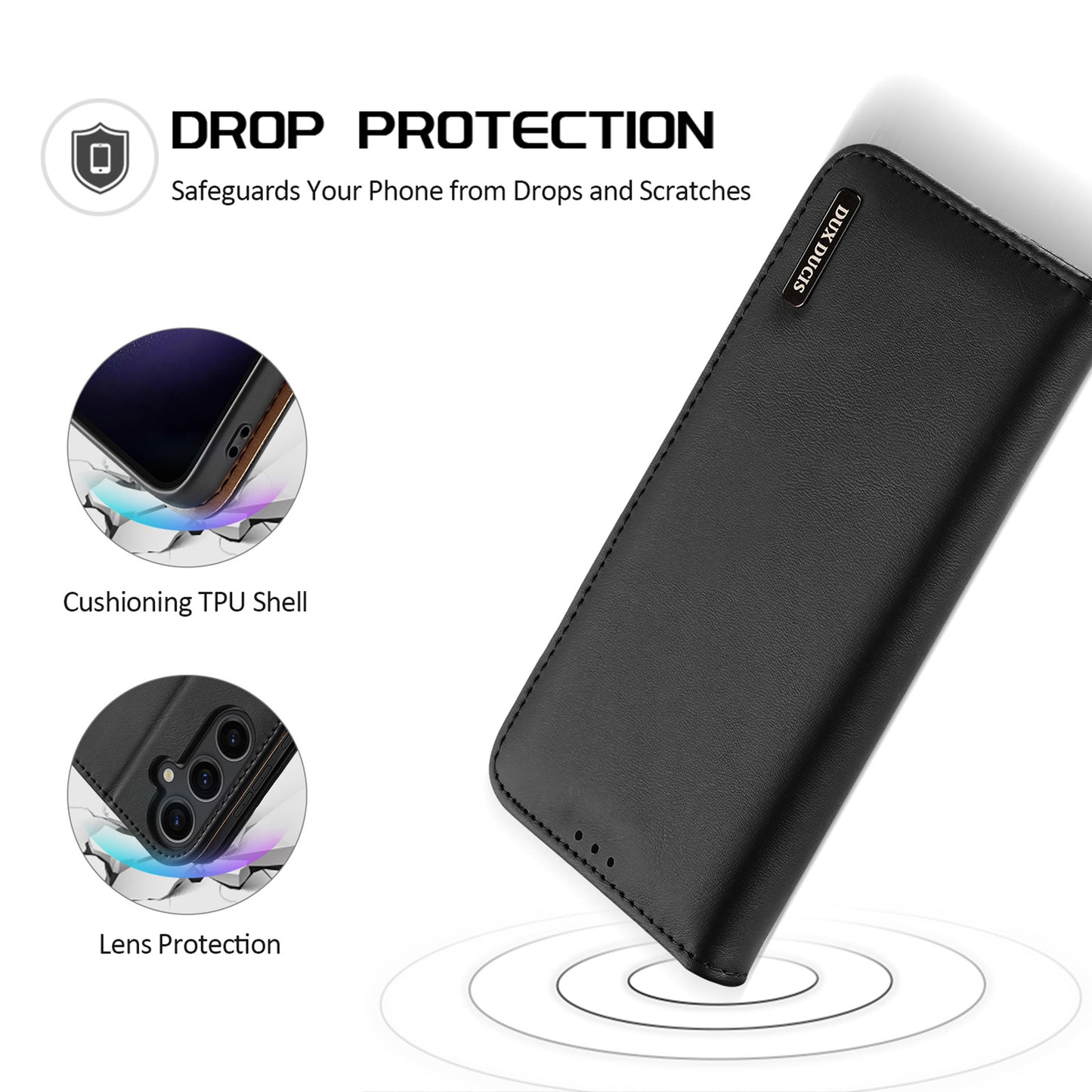 DUX DUCIS Hivo Series for Samsung Galaxy S24+ Case RFID Blocking Cowhide Leather Wallet Cover - Black