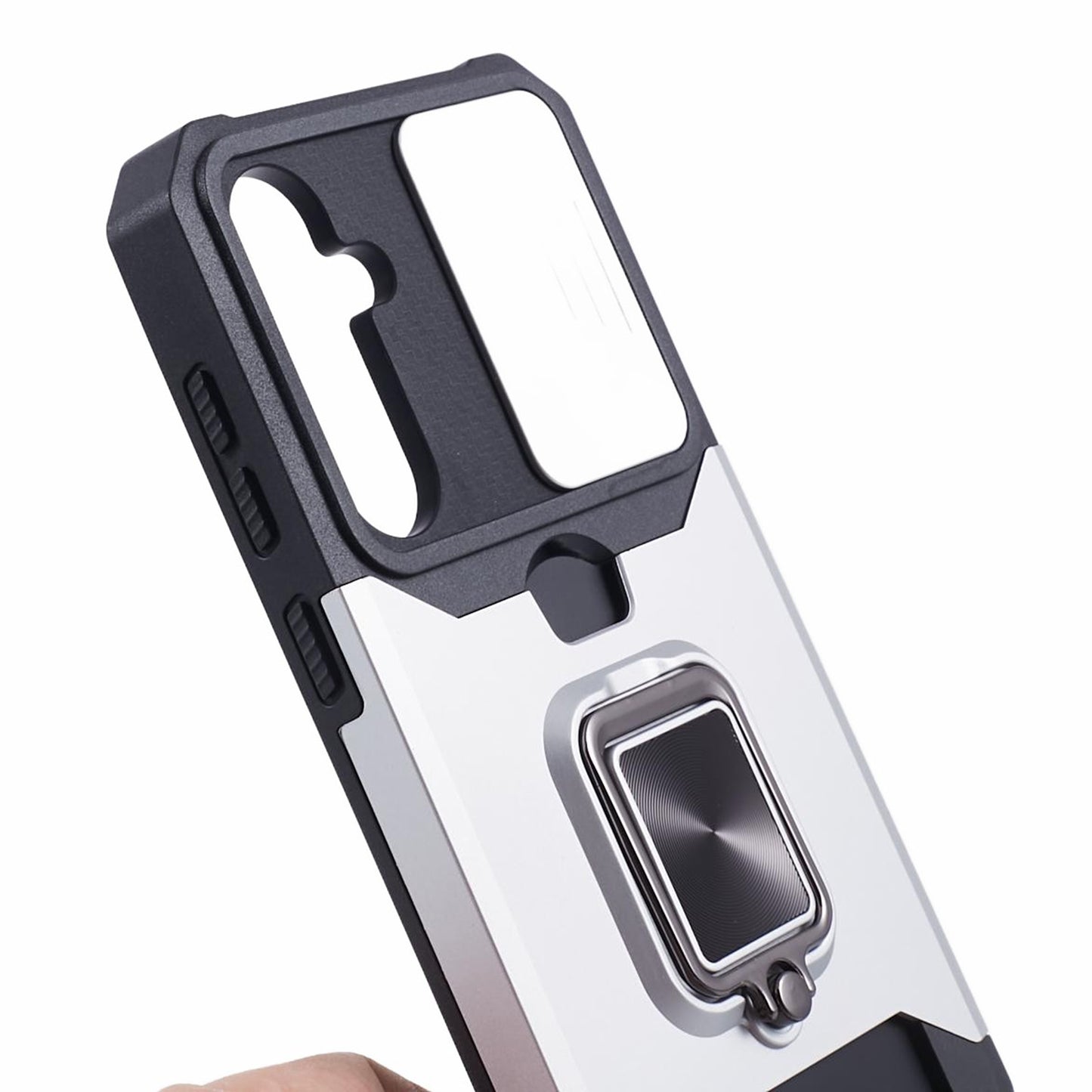 For Samsung Galaxy S24+ Kickstand Cover Camera Protection Phone Case - Silver