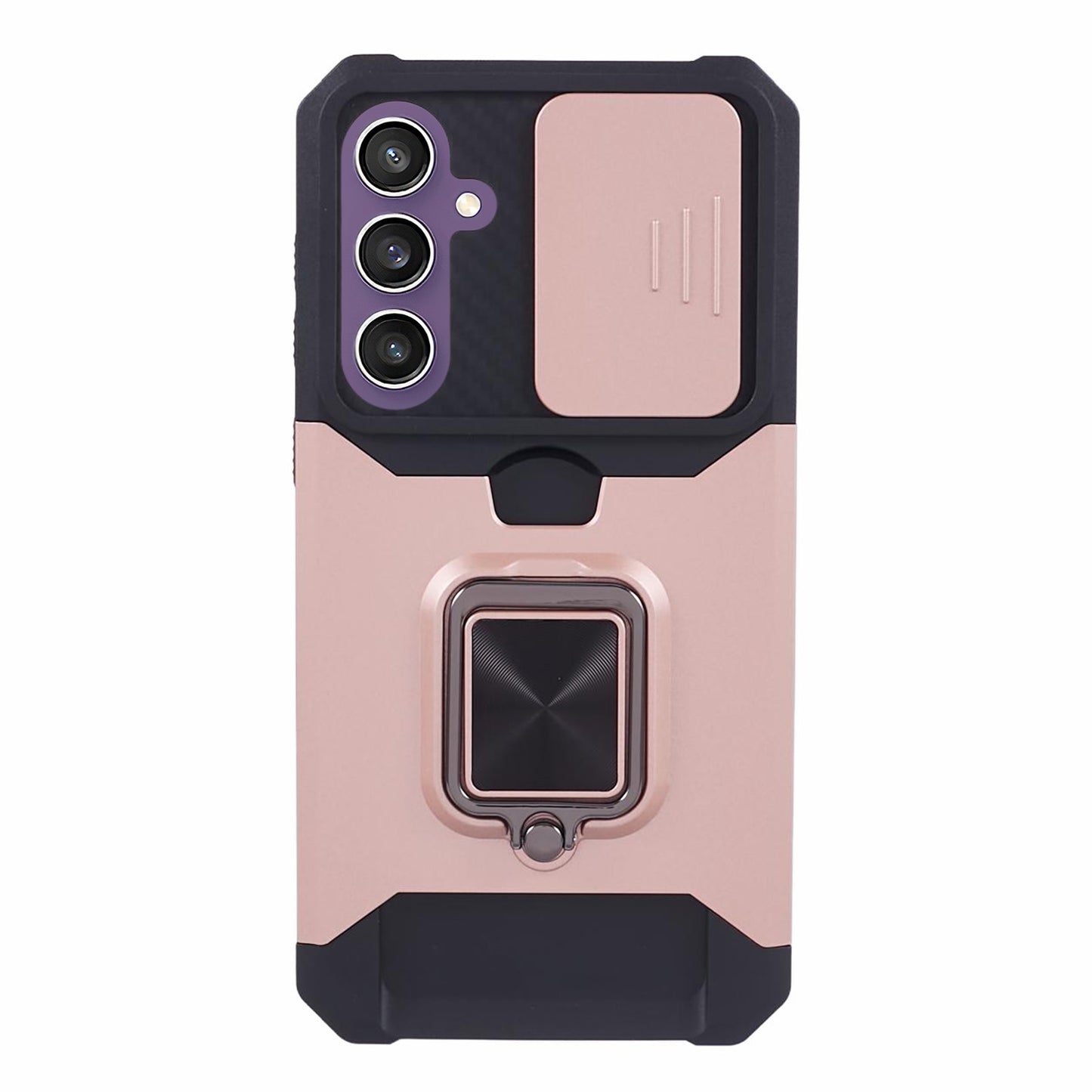 For Samsung Galaxy S24 Case with Slide Camera Cover Kickstand Phone Protector - Rose Gold