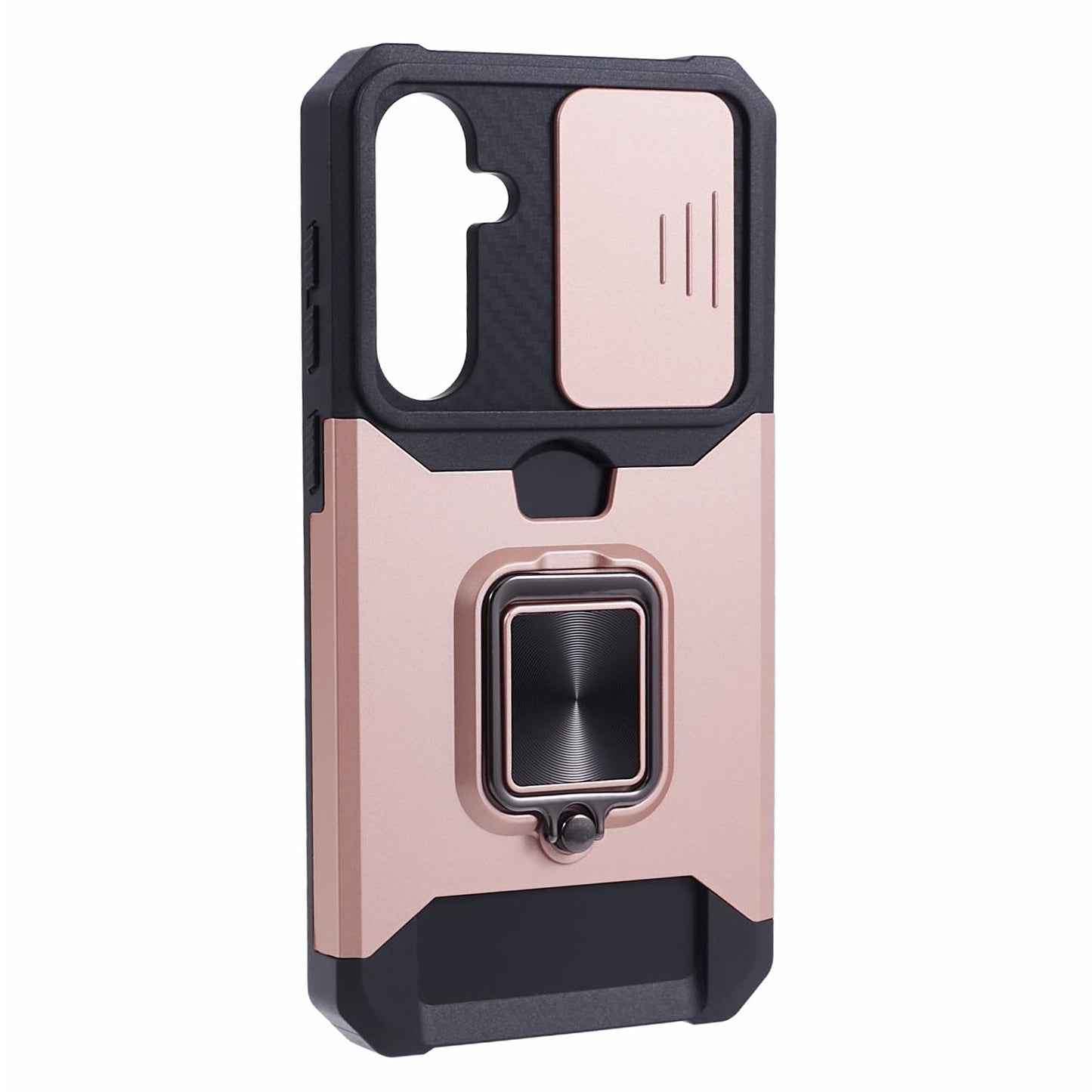 For Samsung Galaxy S24 Case with Slide Camera Cover Kickstand Phone Protector - Rose Gold