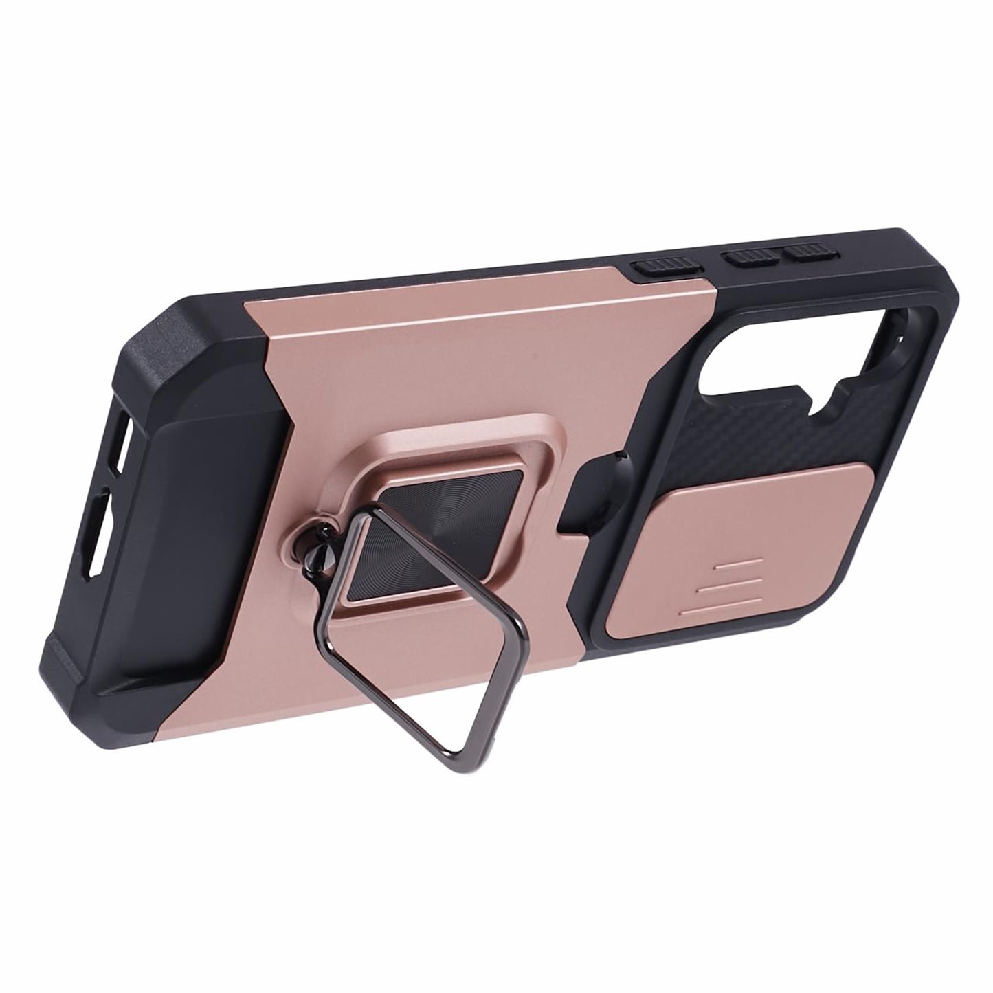For Samsung Galaxy S24 Case with Slide Camera Cover Kickstand Phone Protector - Rose Gold