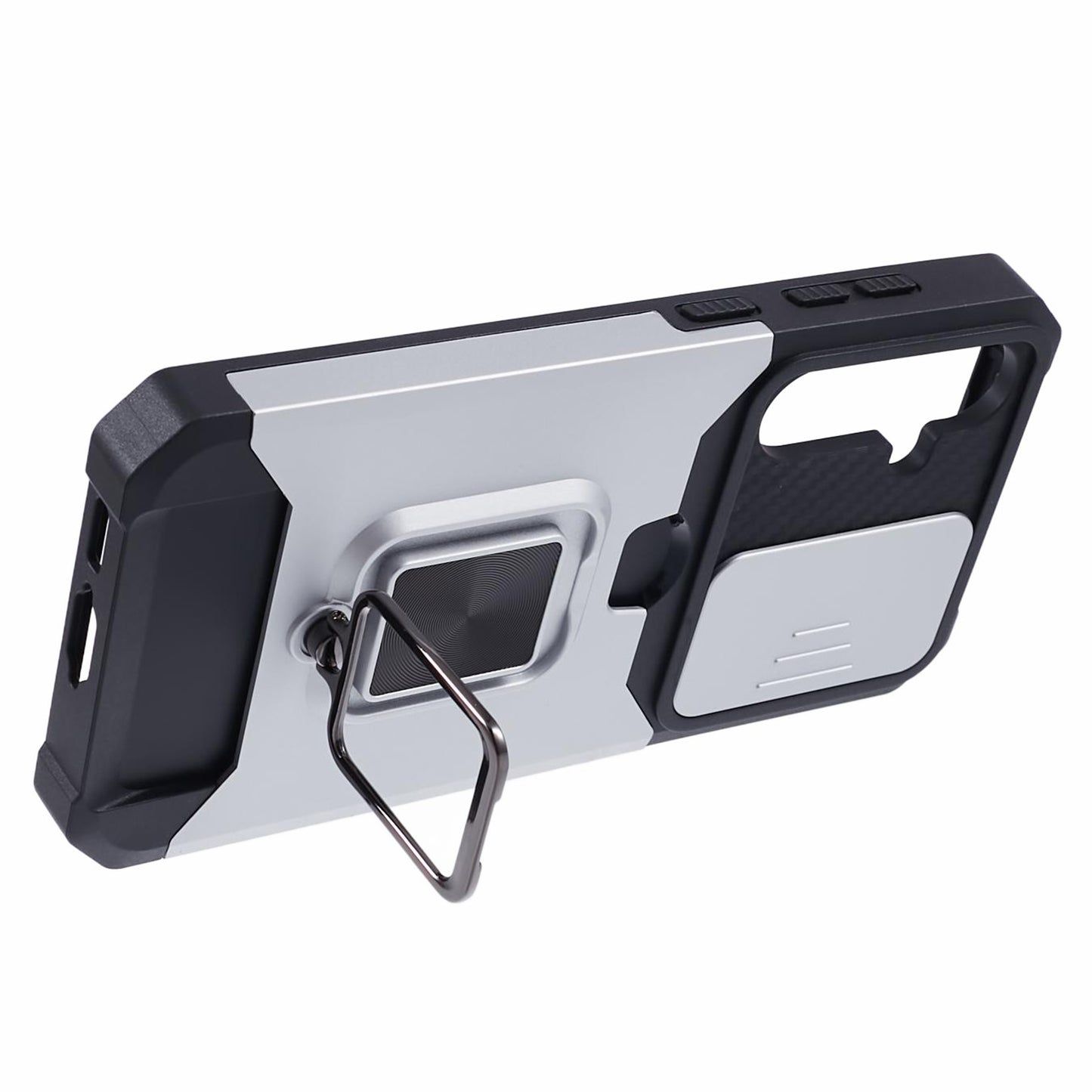 For Samsung Galaxy S24 Case with Slide Camera Cover Kickstand Phone Protector - Silver