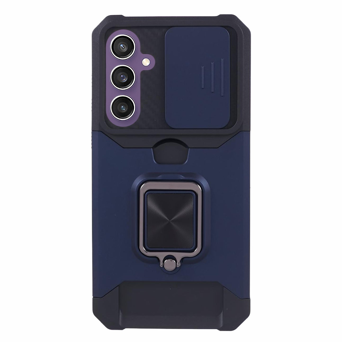 For Samsung Galaxy S24 Case with Slide Camera Cover Kickstand Phone Protector - Navy Blue