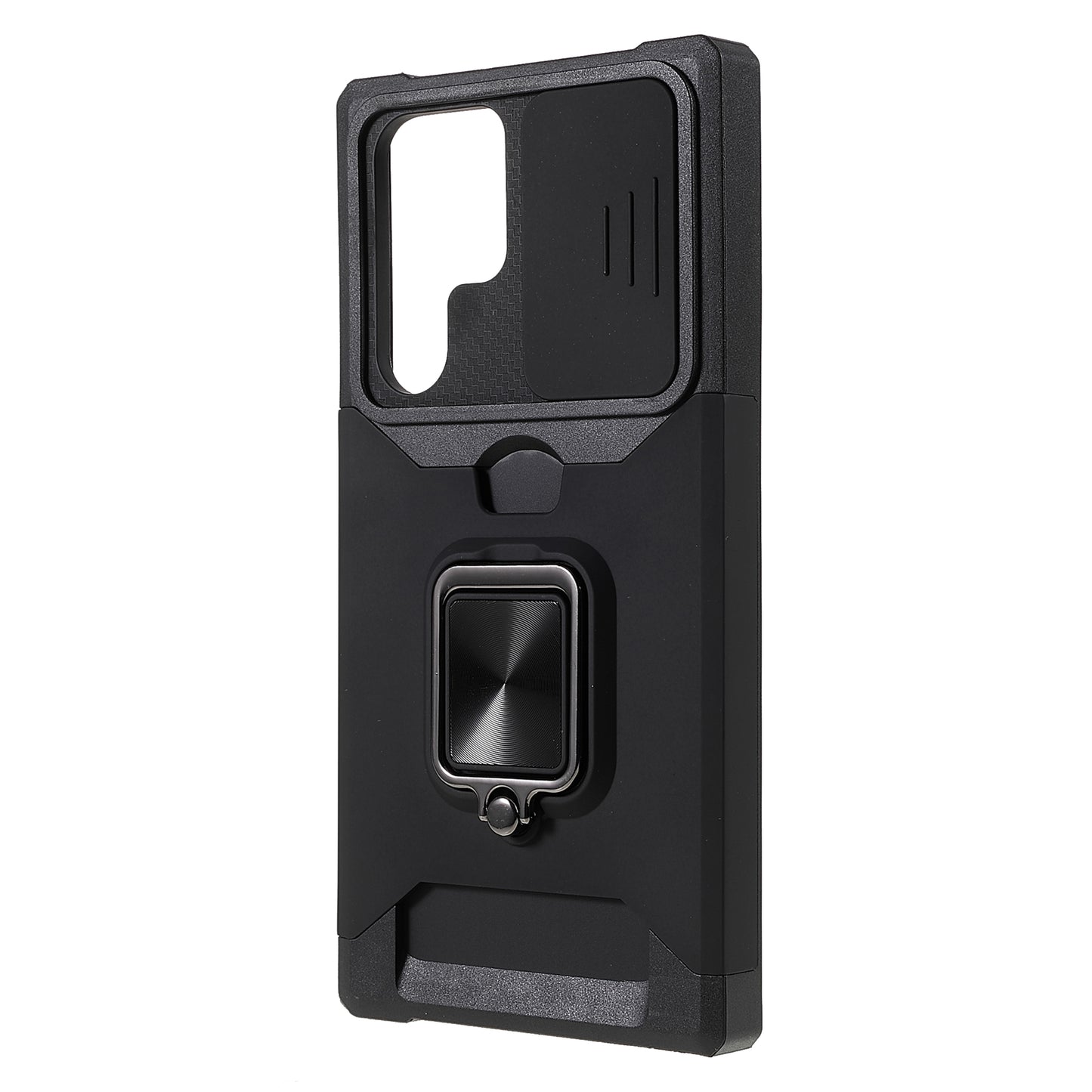 For Samsung Galaxy S24 Ultra Phone Case PC+TPU Kickstand Cover with Card Holder - Black