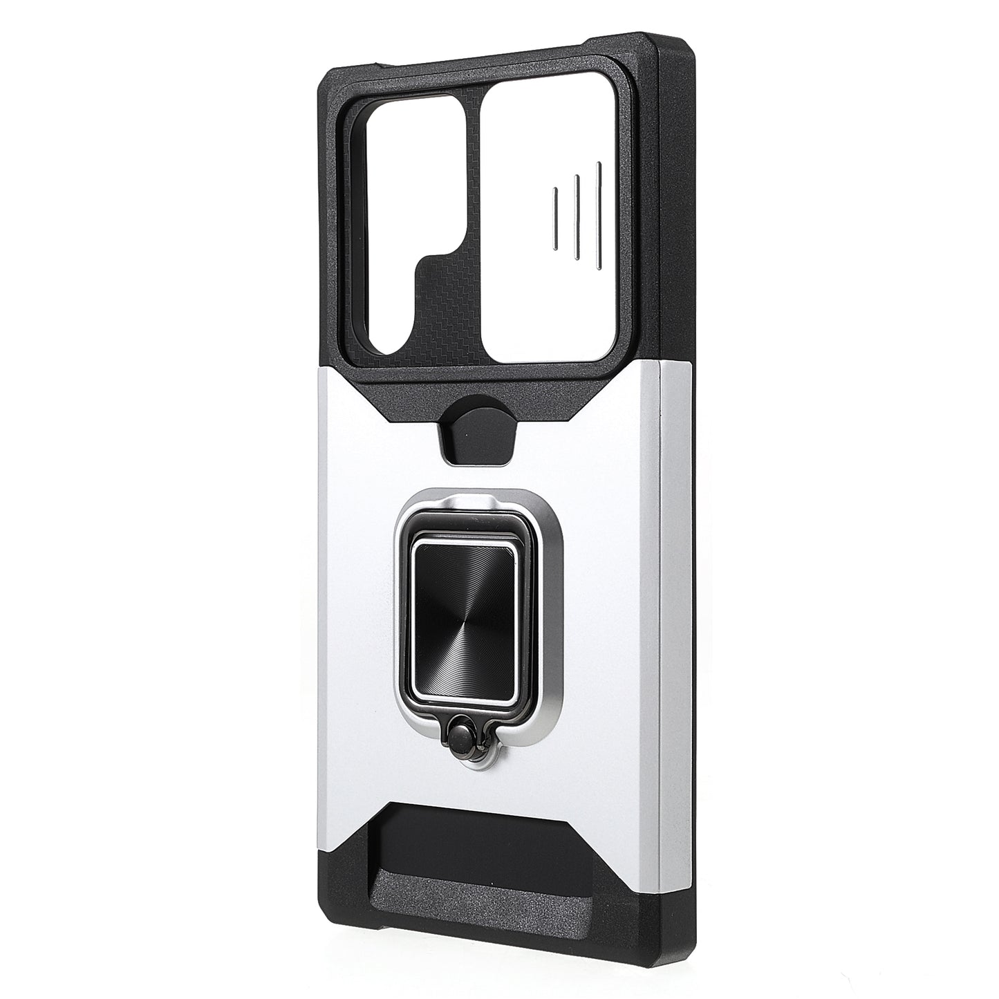 For Samsung Galaxy S24 Ultra Phone Case PC+TPU Kickstand Cover with Card Holder - Silver