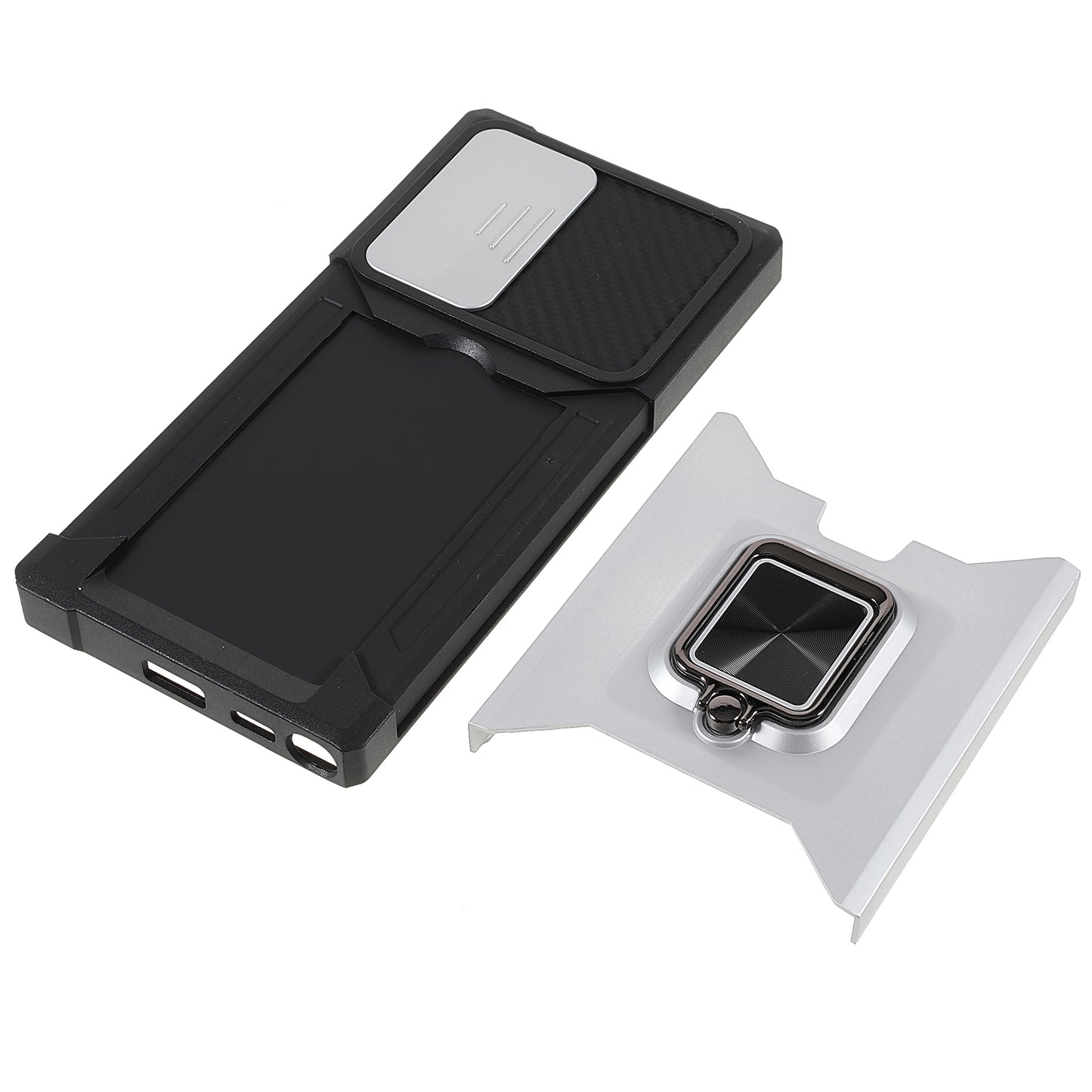 For Samsung Galaxy S24 Ultra Phone Case PC+TPU Kickstand Cover with Card Holder - Silver