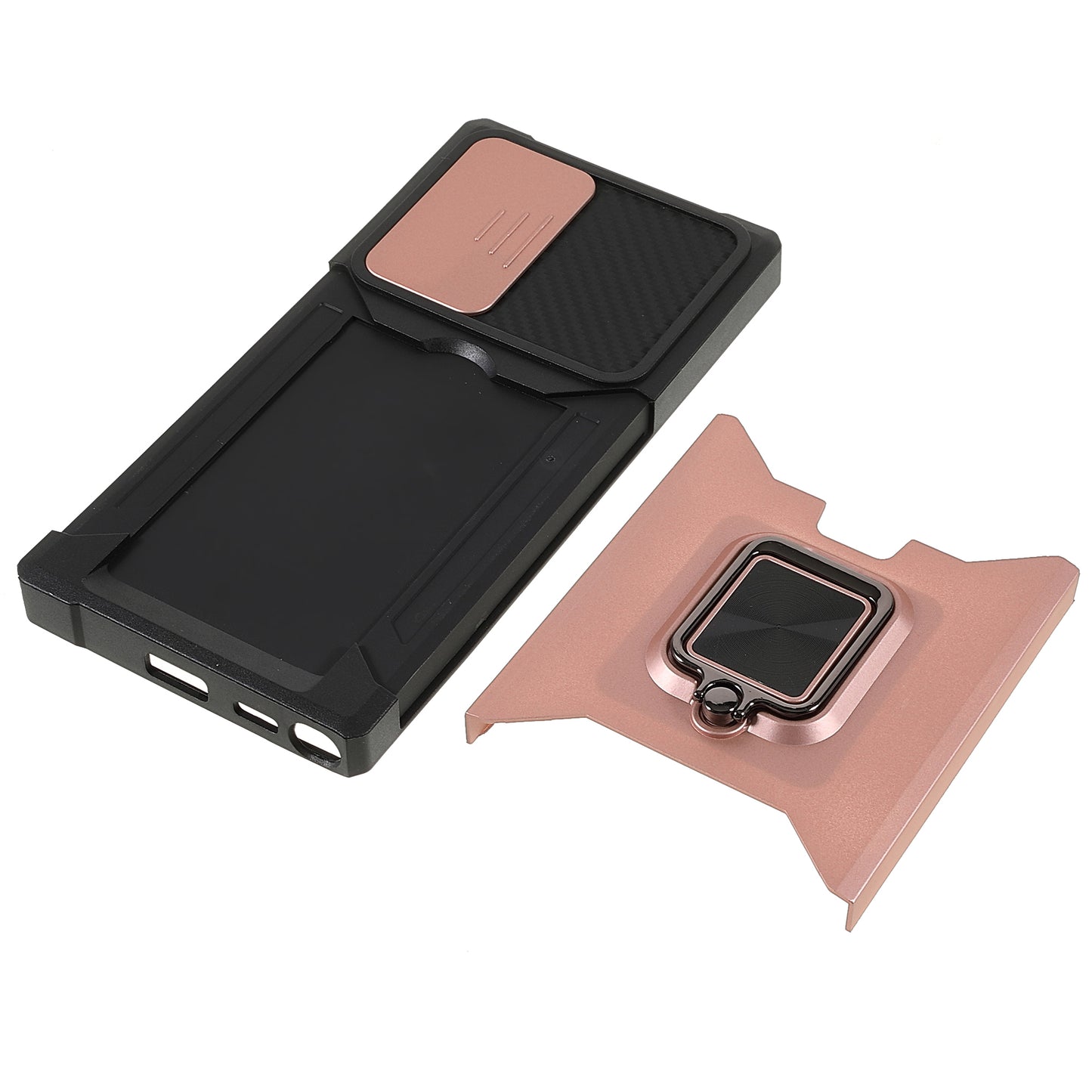 For Samsung Galaxy S24 Ultra Phone Case PC+TPU Kickstand Cover with Card Holder - Rose Gold