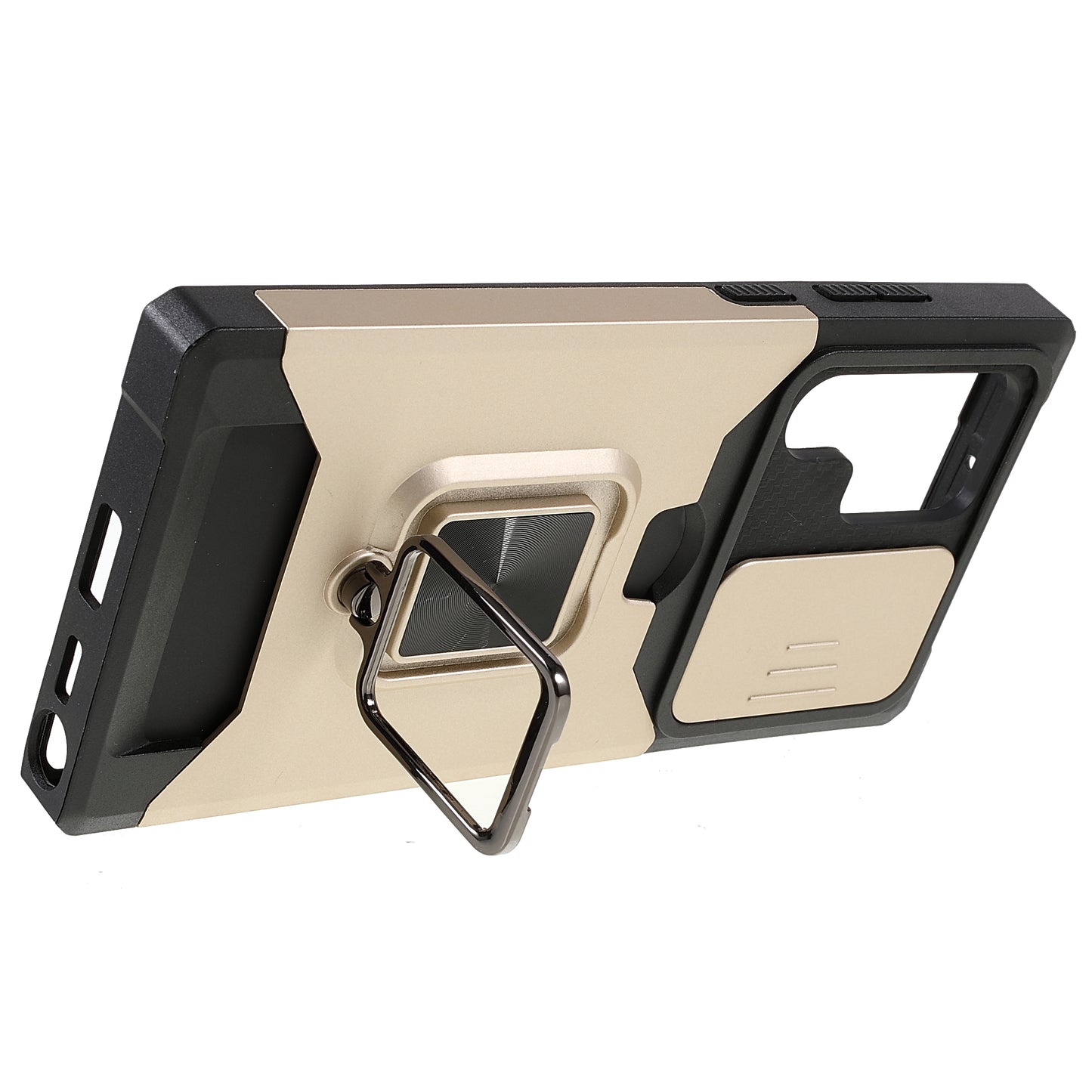 For Samsung Galaxy S24 Ultra Phone Case PC+TPU Kickstand Cover with Card Holder - Gold