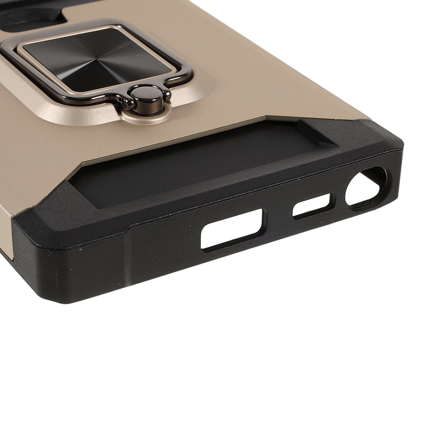 For Samsung Galaxy S24 Ultra Phone Case PC+TPU Kickstand Cover with Card Holder - Gold
