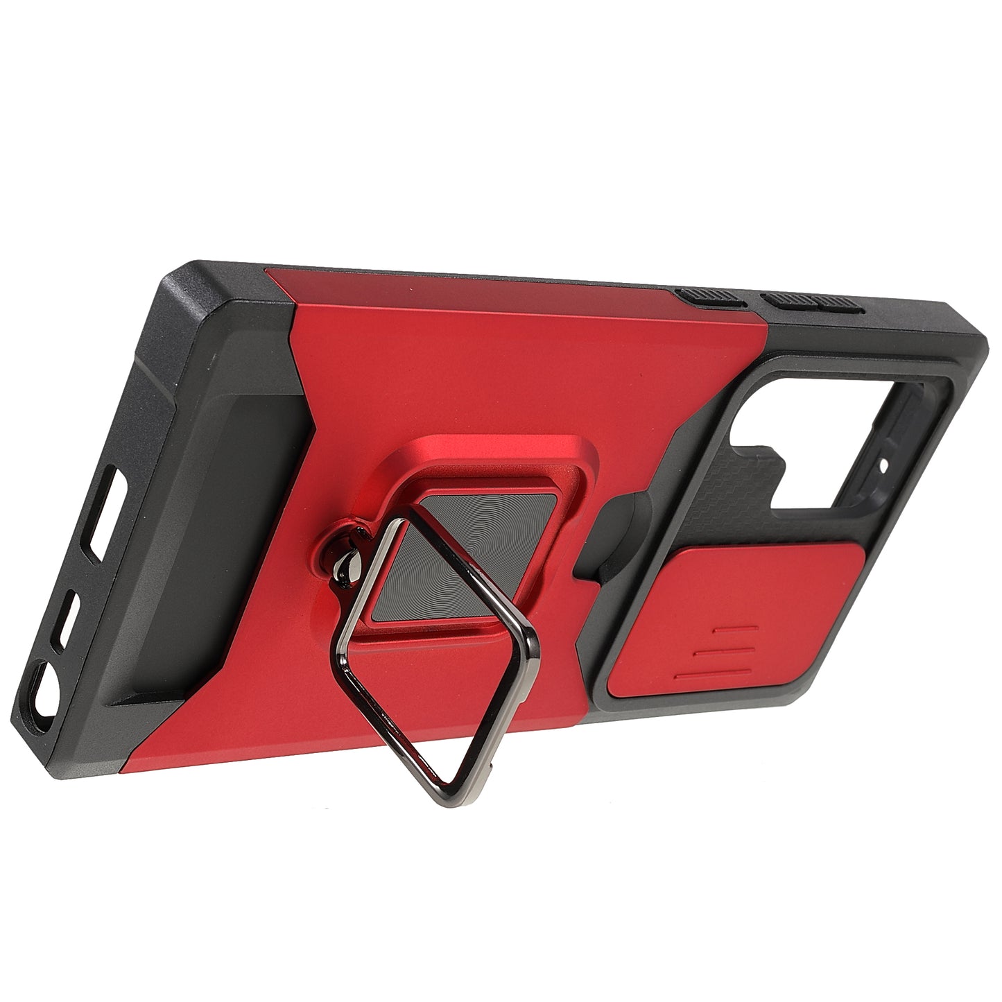 For Samsung Galaxy S24 Ultra Phone Case PC+TPU Kickstand Cover with Card Holder - Red
