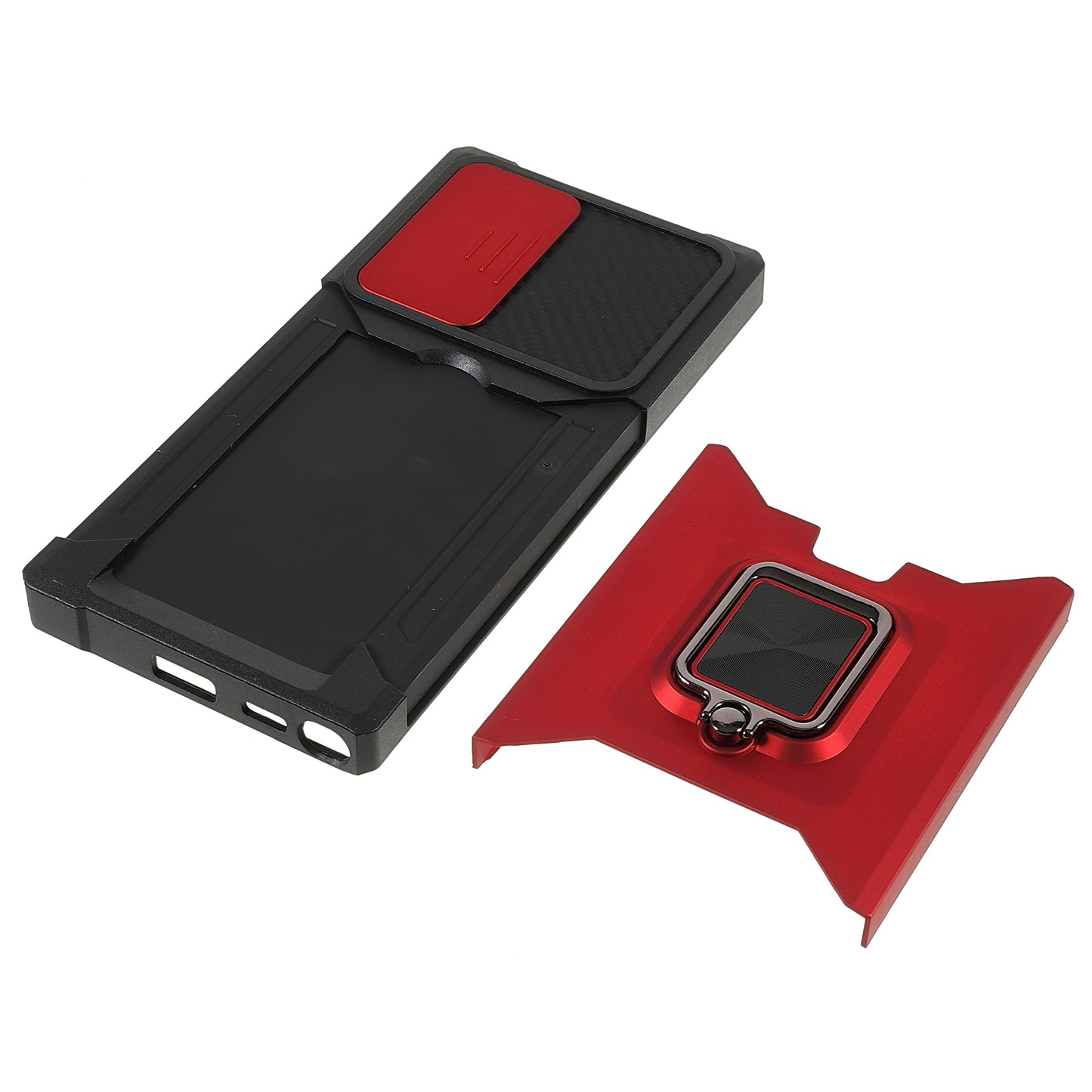 For Samsung Galaxy S24 Ultra Phone Case PC+TPU Kickstand Cover with Card Holder - Red