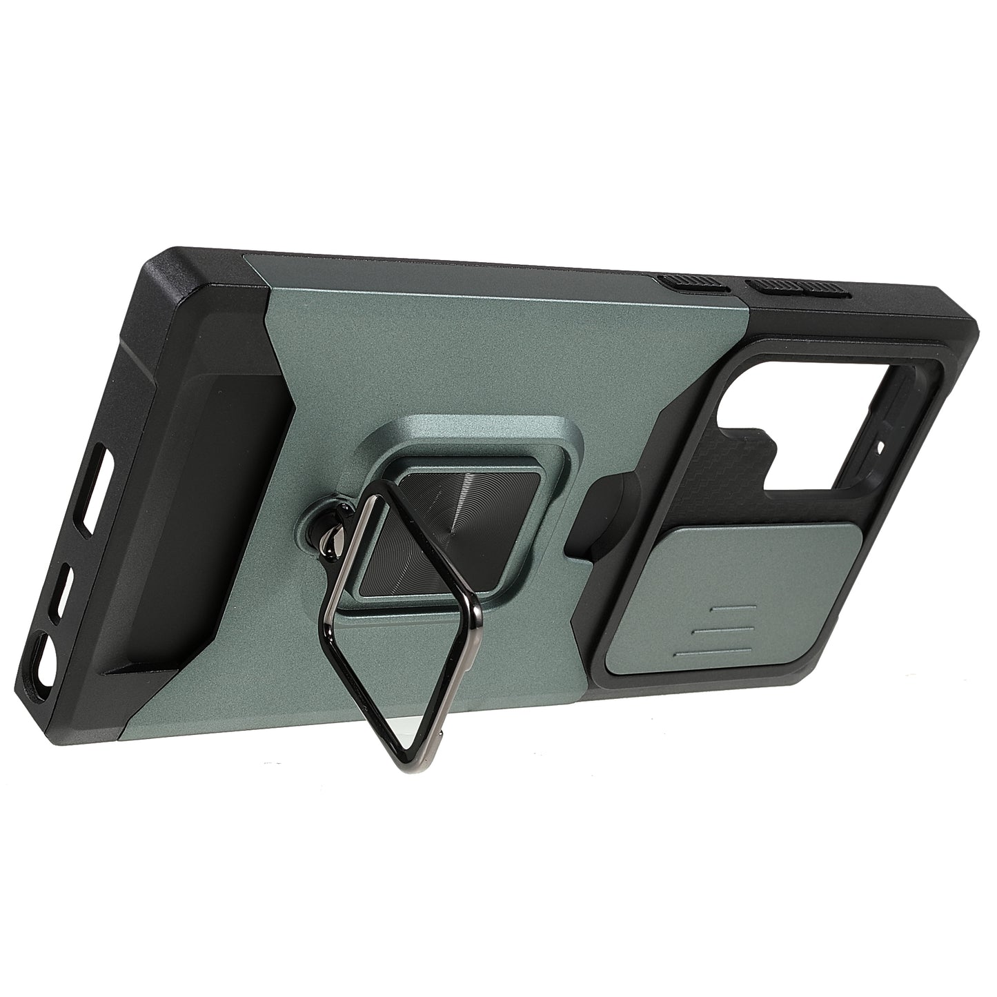 For Samsung Galaxy S24 Ultra Phone Case PC+TPU Kickstand Cover with Card Holder - Blackish Green