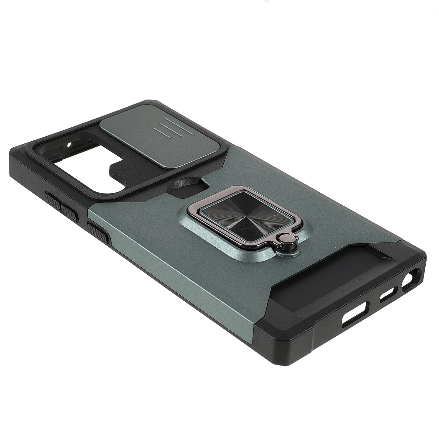 For Samsung Galaxy S24 Ultra Phone Case PC+TPU Kickstand Cover with Card Holder - Blackish Green