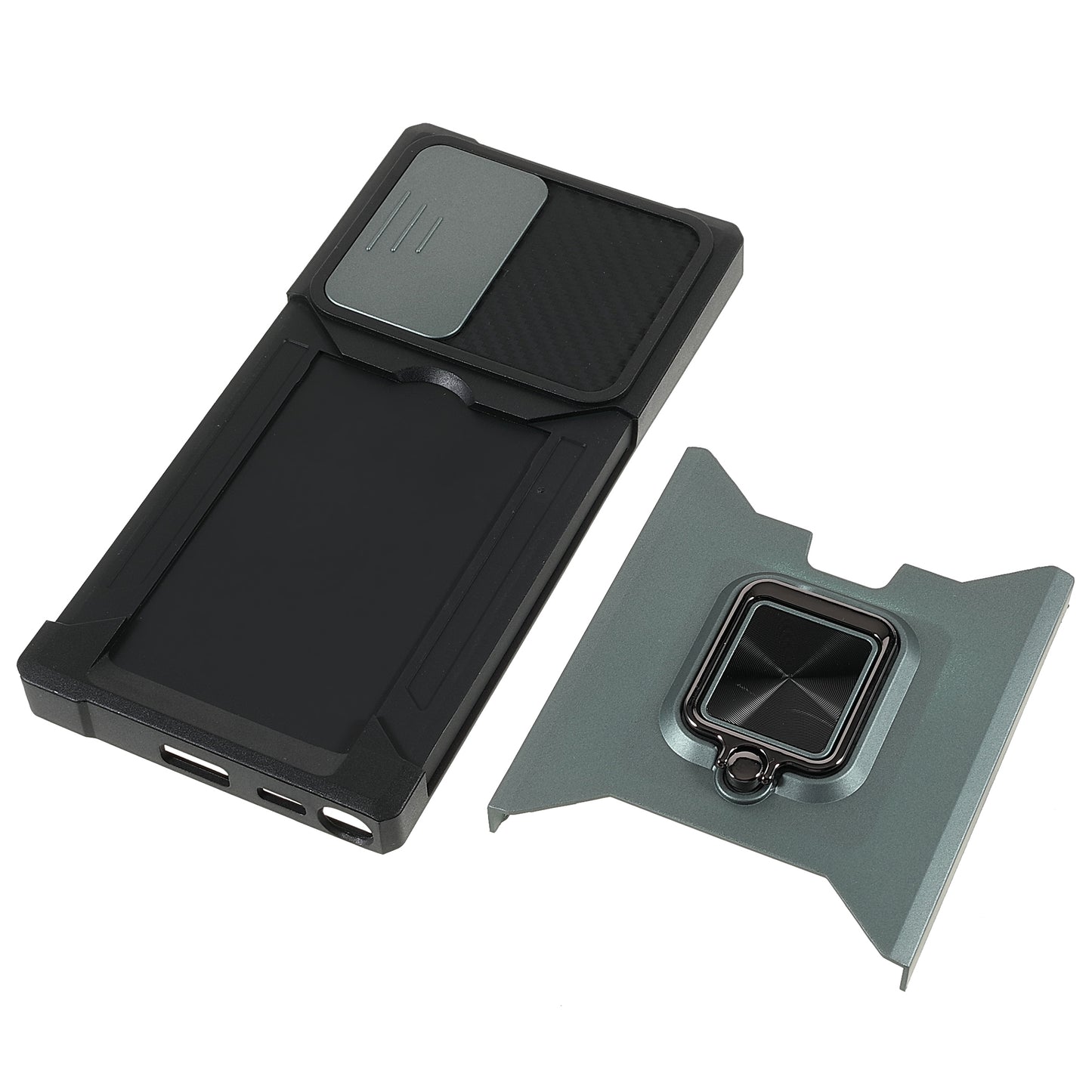 For Samsung Galaxy S24 Ultra Phone Case PC+TPU Kickstand Cover with Card Holder - Blackish Green