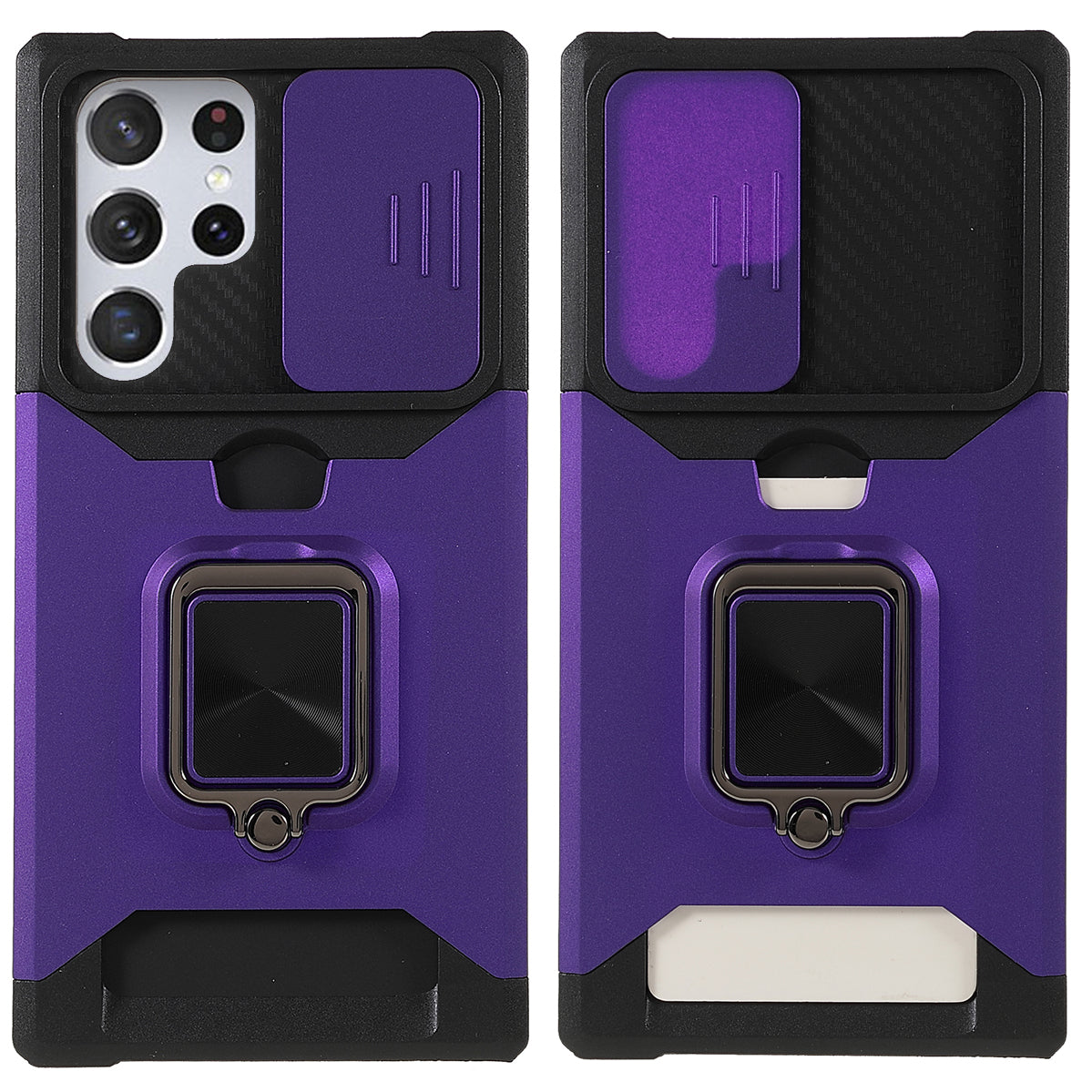 For Samsung Galaxy S24 Ultra Phone Case PC+TPU Kickstand Cover with Card Holder - Purple