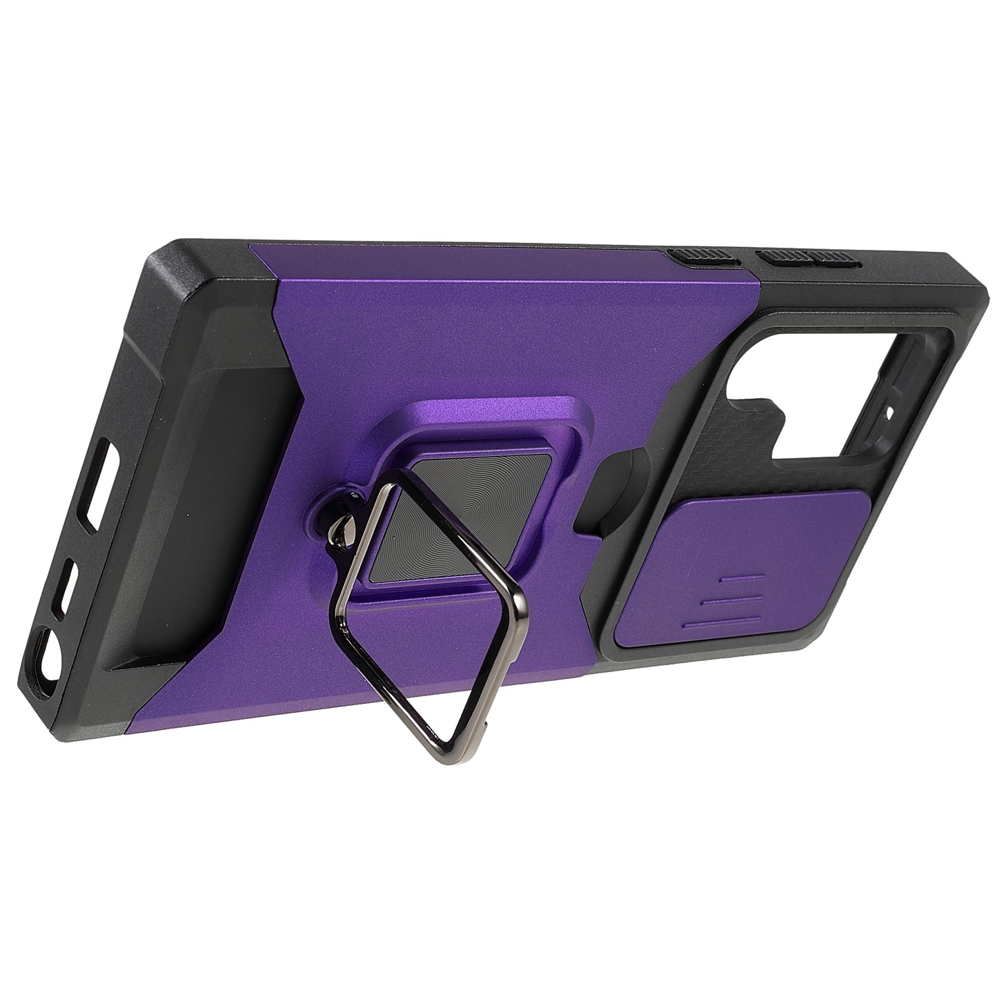 For Samsung Galaxy S24 Ultra Phone Case PC+TPU Kickstand Cover with Card Holder - Purple