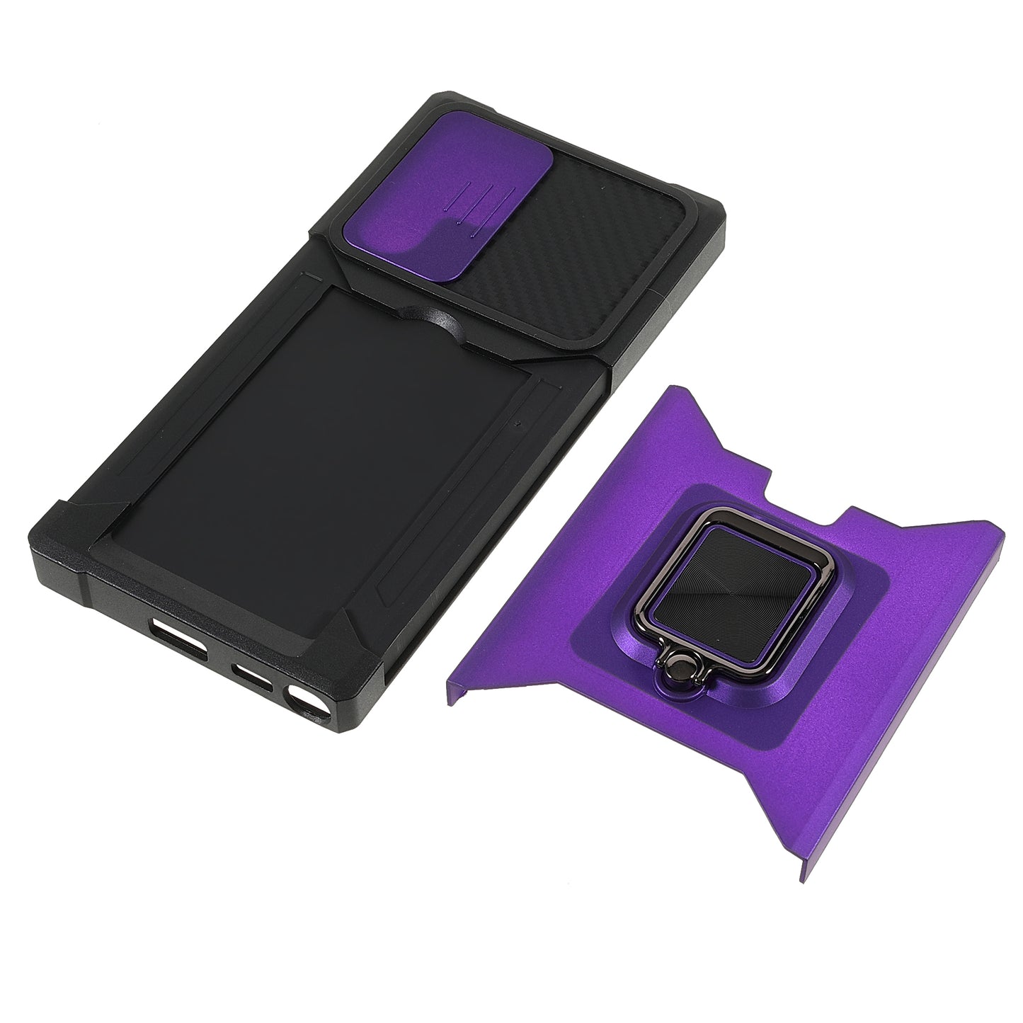 For Samsung Galaxy S24 Ultra Phone Case PC+TPU Kickstand Cover with Card Holder - Purple