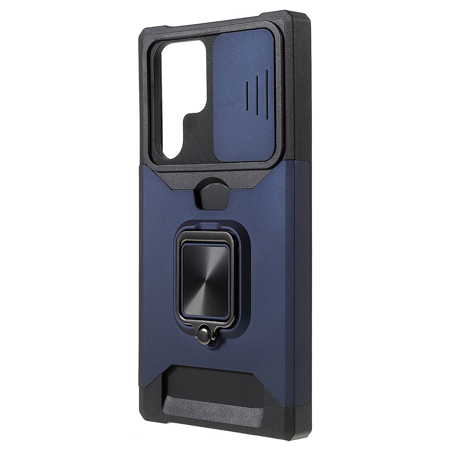For Samsung Galaxy S24 Ultra Phone Case PC+TPU Kickstand Cover with Card Holder - Navy Blue