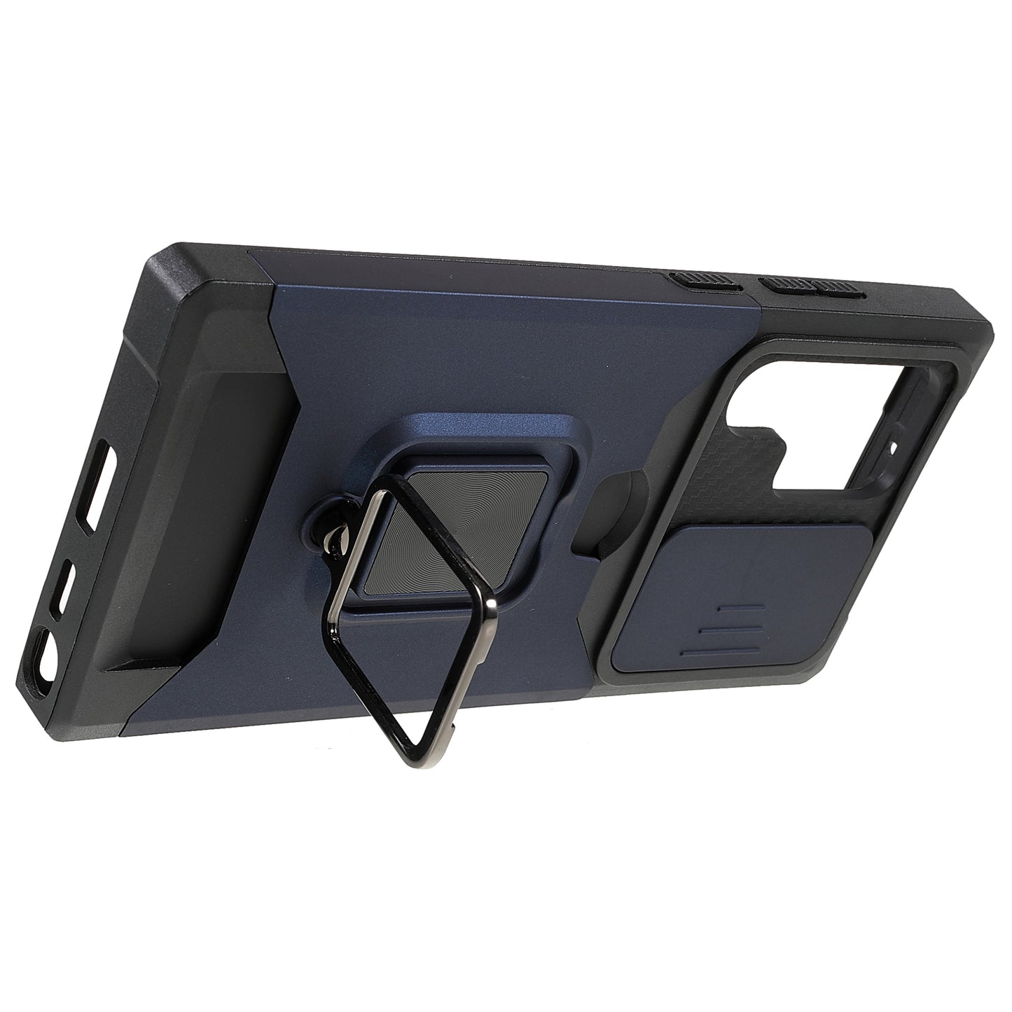 For Samsung Galaxy S24 Ultra Phone Case PC+TPU Kickstand Cover with Card Holder - Navy Blue