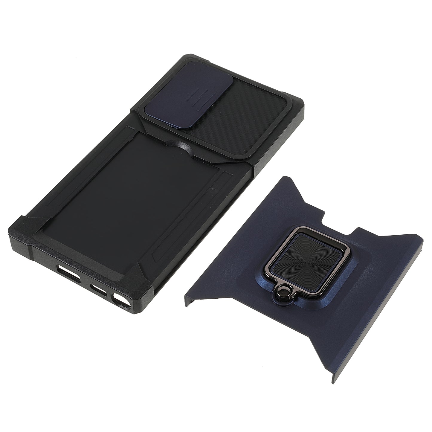For Samsung Galaxy S24 Ultra Phone Case PC+TPU Kickstand Cover with Card Holder - Navy Blue