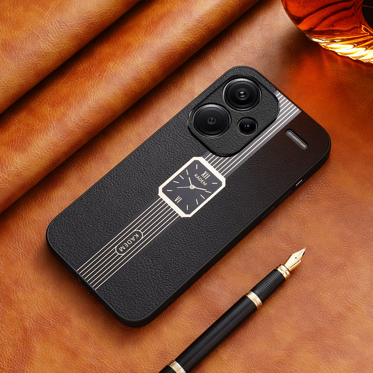 KADEM For Xiaomi Redmi Note 13 Pro+ 5G Case Impact Resistant PU Leather+TPU+Acrylic Phone Cover - Black