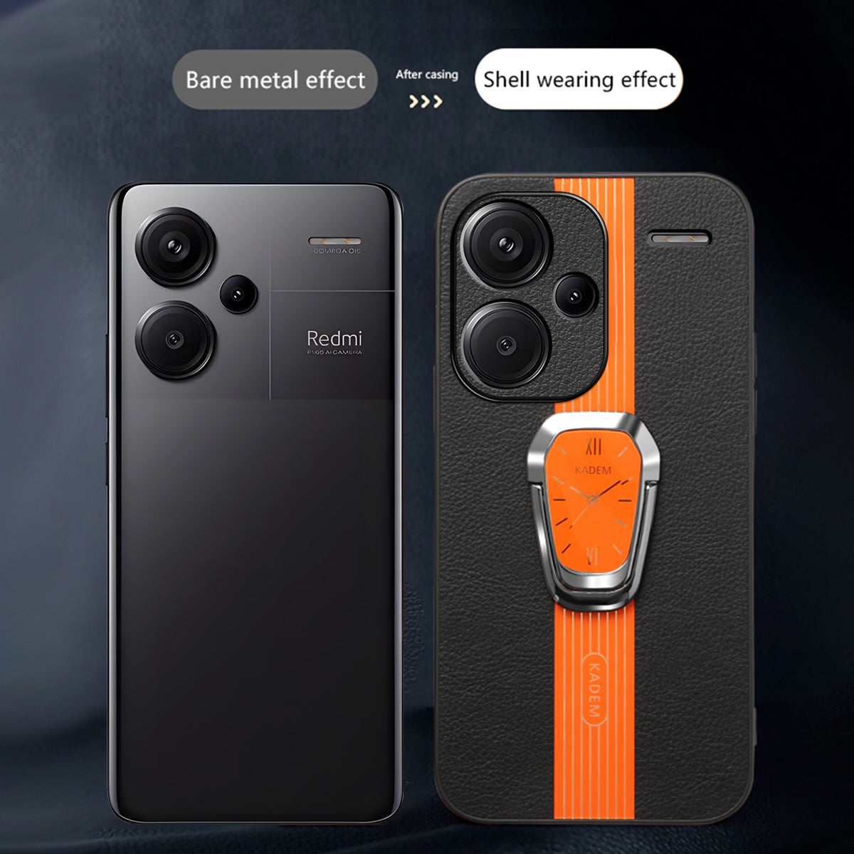 KADEM For Xiaomi Redmi Note 13 Pro+ Case Back Guard PU Leather+TPU+Acrylic Phone Cover - Orange