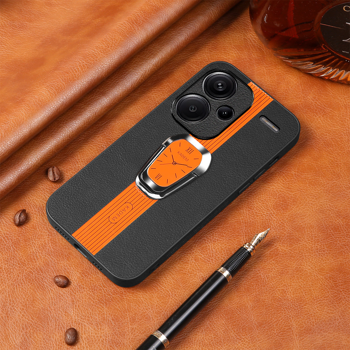 KADEM For Xiaomi Redmi Note 13 Pro+ Case Back Guard PU Leather+TPU+Acrylic Phone Cover - Orange