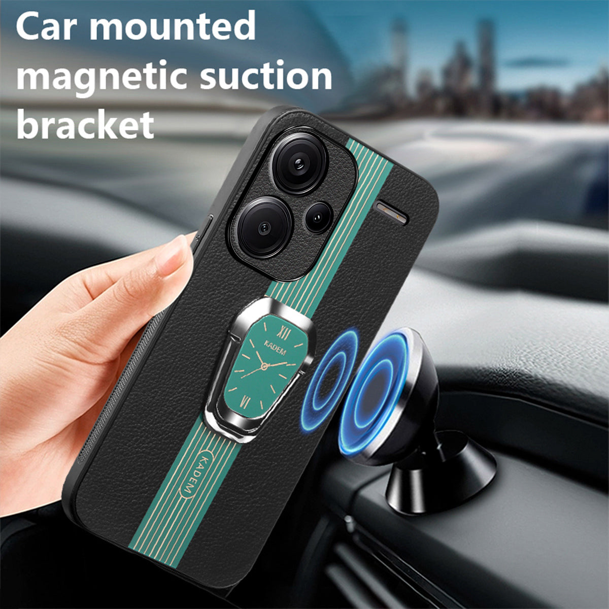 KADEM For Xiaomi Redmi Note 13 Pro+ Case Back Guard PU Leather+TPU+Acrylic Phone Cover - Green