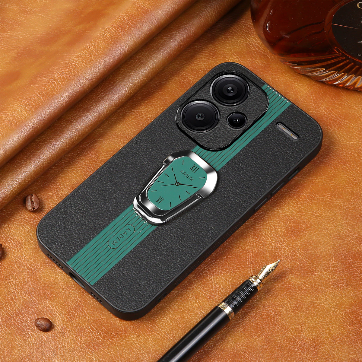 KADEM For Xiaomi Redmi Note 13 Pro+ Case Back Guard PU Leather+TPU+Acrylic Phone Cover - Green