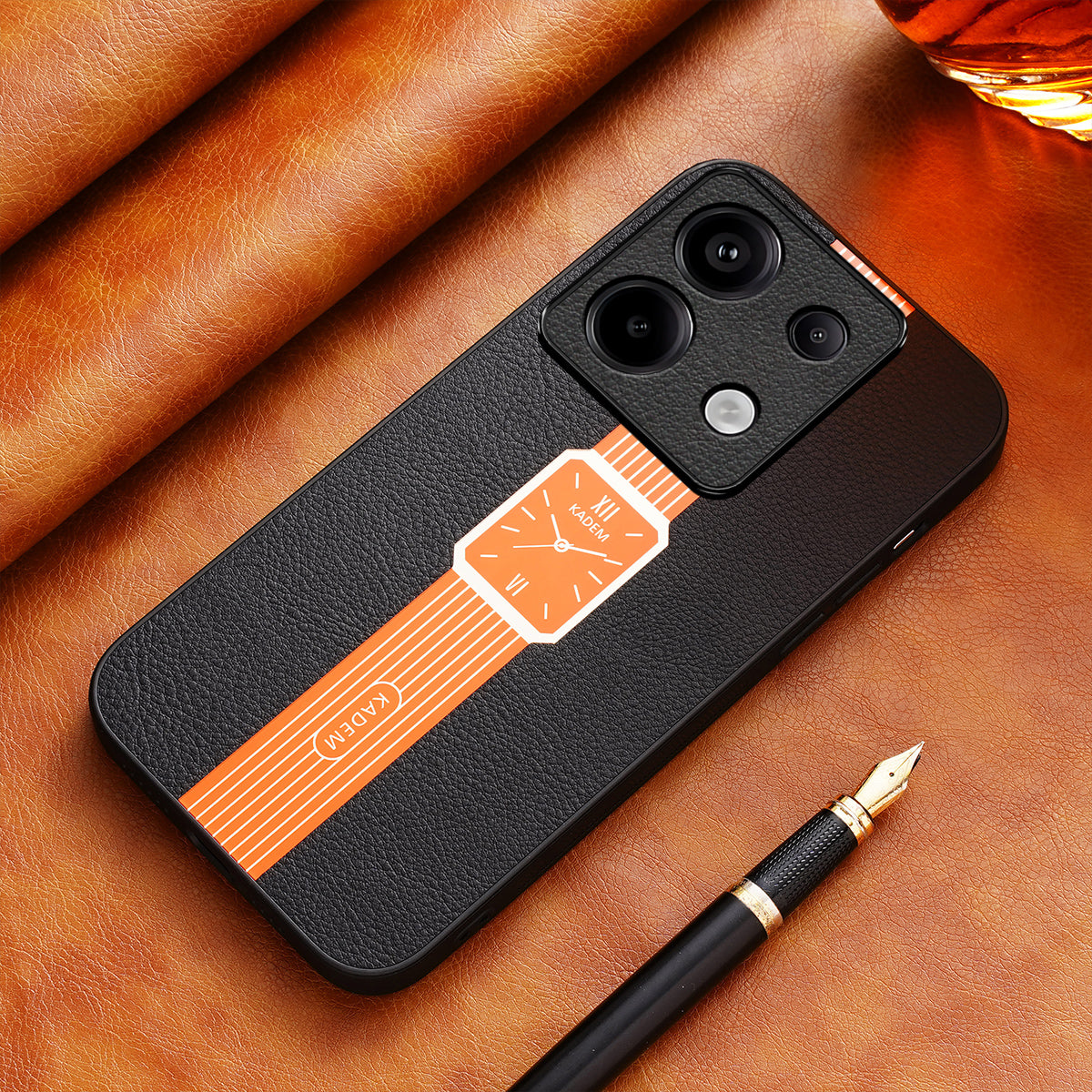 KADEM For Xiaomi Redmi Note 13 5G Cover Electroplating Phone PU Leather+TPU+Acrylic Back Case - Orange