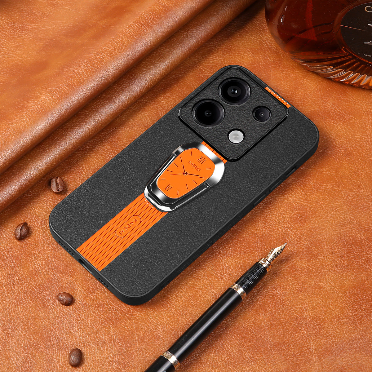 KADEM For Xiaomi Redmi Note 13 Pro 5G / Poco X6 5G Case PU Leather+TPU+Acrylic Smart Phone Cover with Kickstand - Orange