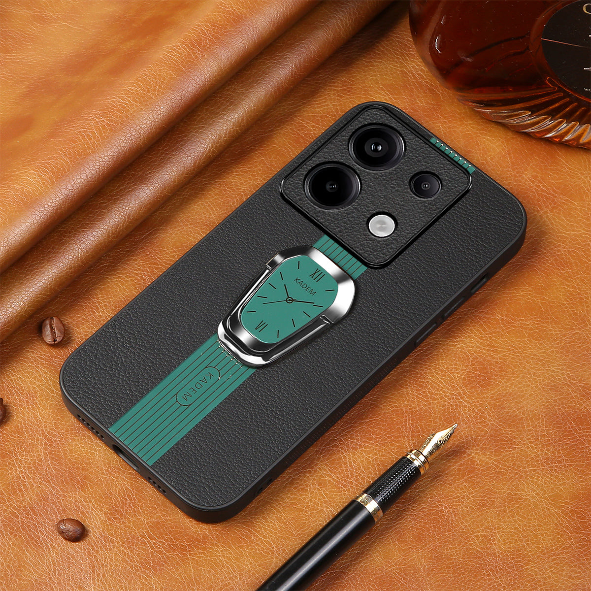 KADEM For Xiaomi Redmi Note 13 Pro 5G / Poco X6 5G Case PU Leather+TPU+Acrylic Smart Phone Cover with Kickstand - Green