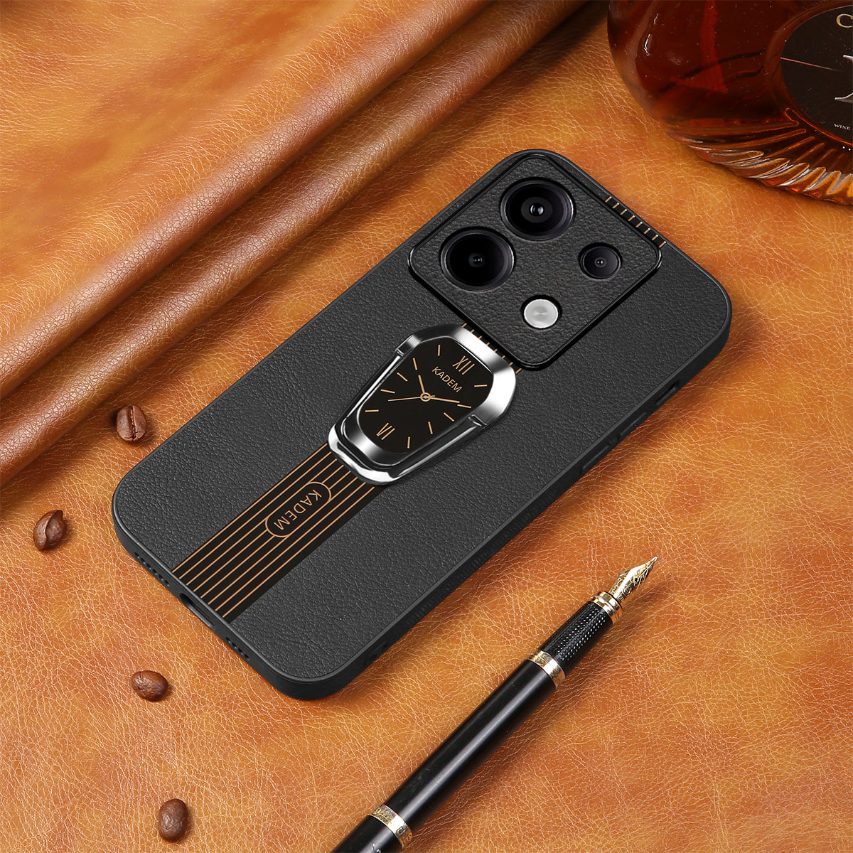 KADEM For Xiaomi Redmi Note 13 Pro 5G / Poco X6 5G Case PU Leather+TPU+Acrylic Smart Phone Cover with Kickstand - Black
