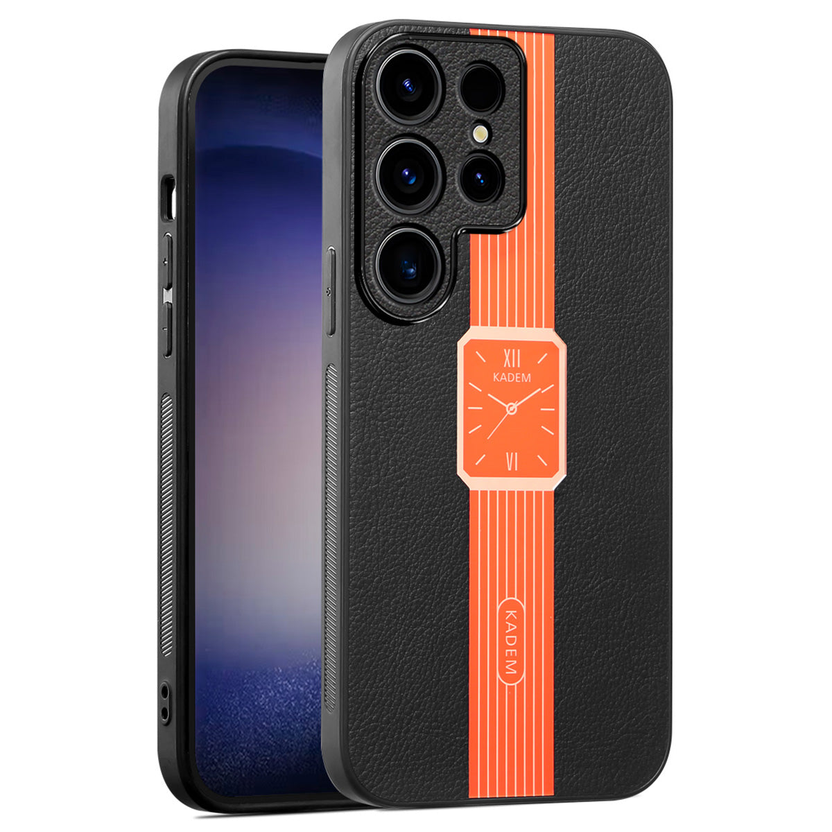 KADEM For Samsung Galaxy S24 Ultra Cover Leather+TPU+Acrylic Scratch Proof Phone Protector - Orange