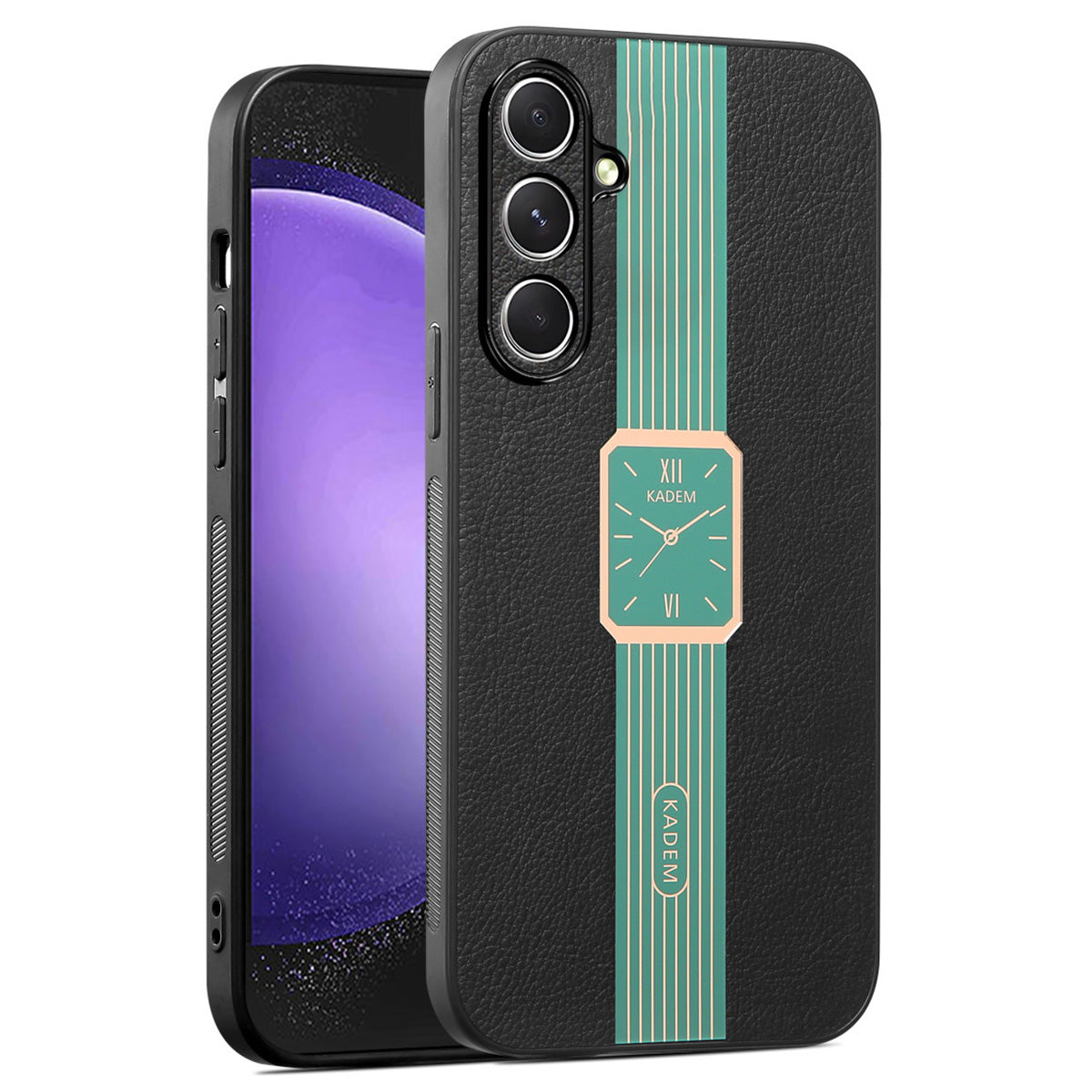 KADEM For Samsung Galaxy S24+ Cover Leather+TPU+Acrylic Watch Pattern Phone Protector - Green