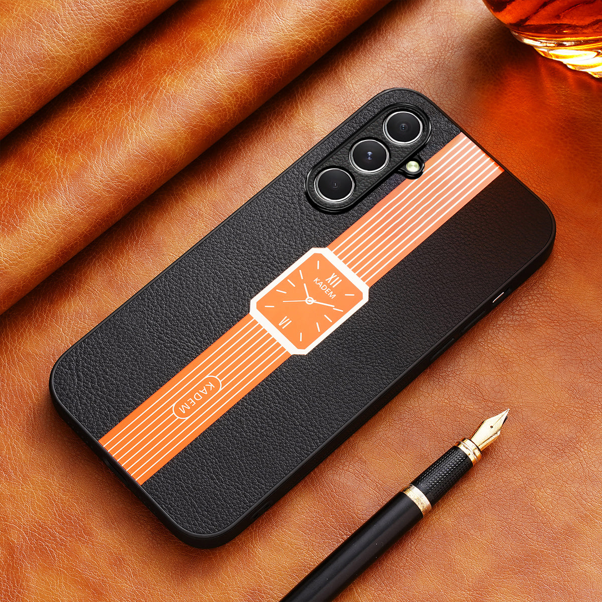 KADEM For Samsung Galaxy S24 Cover Leather+TPU+Acrylic Electroplating Phone Protector - Orange
